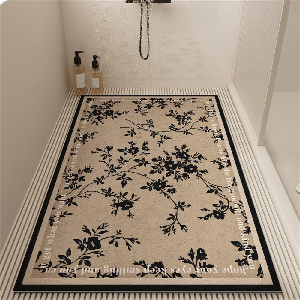 Tapis de Bain luffa en PVC Souple à Motifs Roses rétro et élégant