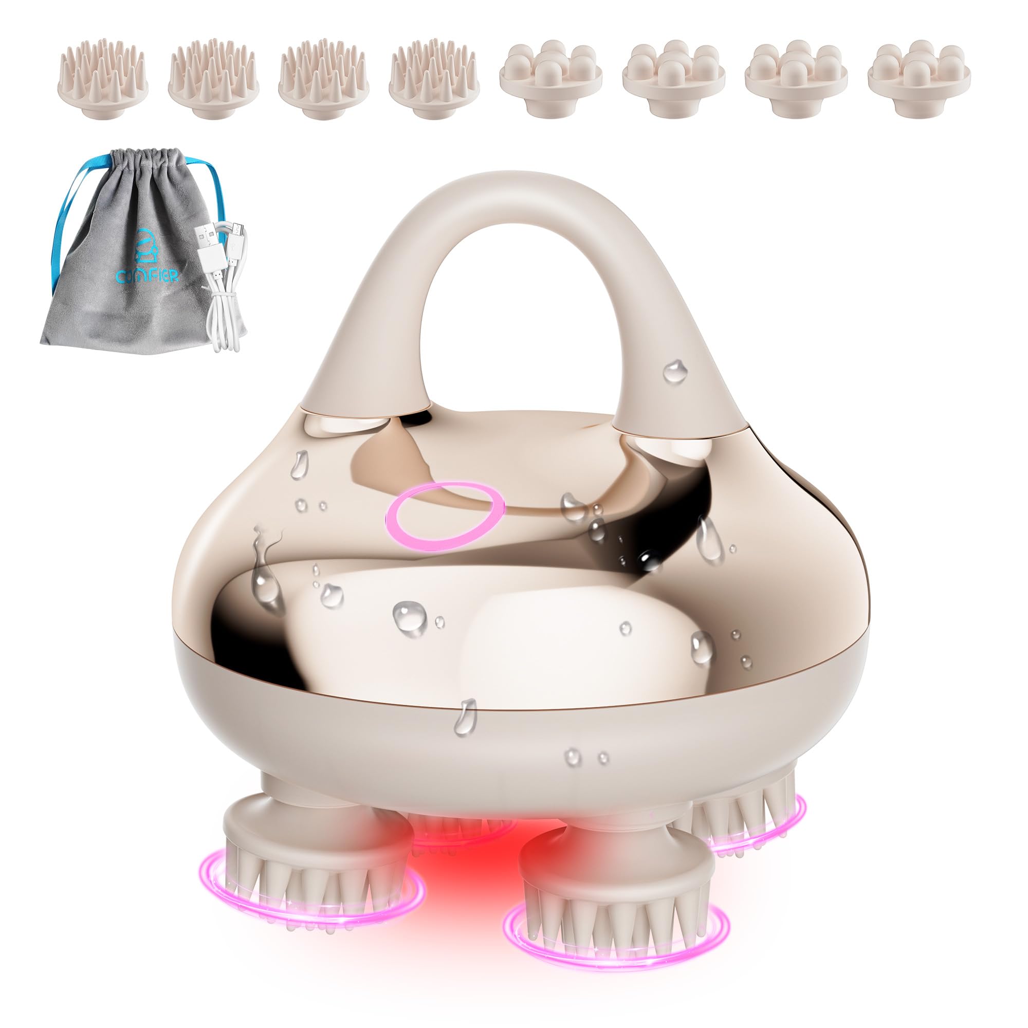 COMFIER Scalp Massager IPX7 Waterproof with 8 Massage Heads and 3 Massage Modes, Body Massager for Stress Relief (Gold), Gift Global Recycled Standard Global Recycled Standard Global Recycled Standard