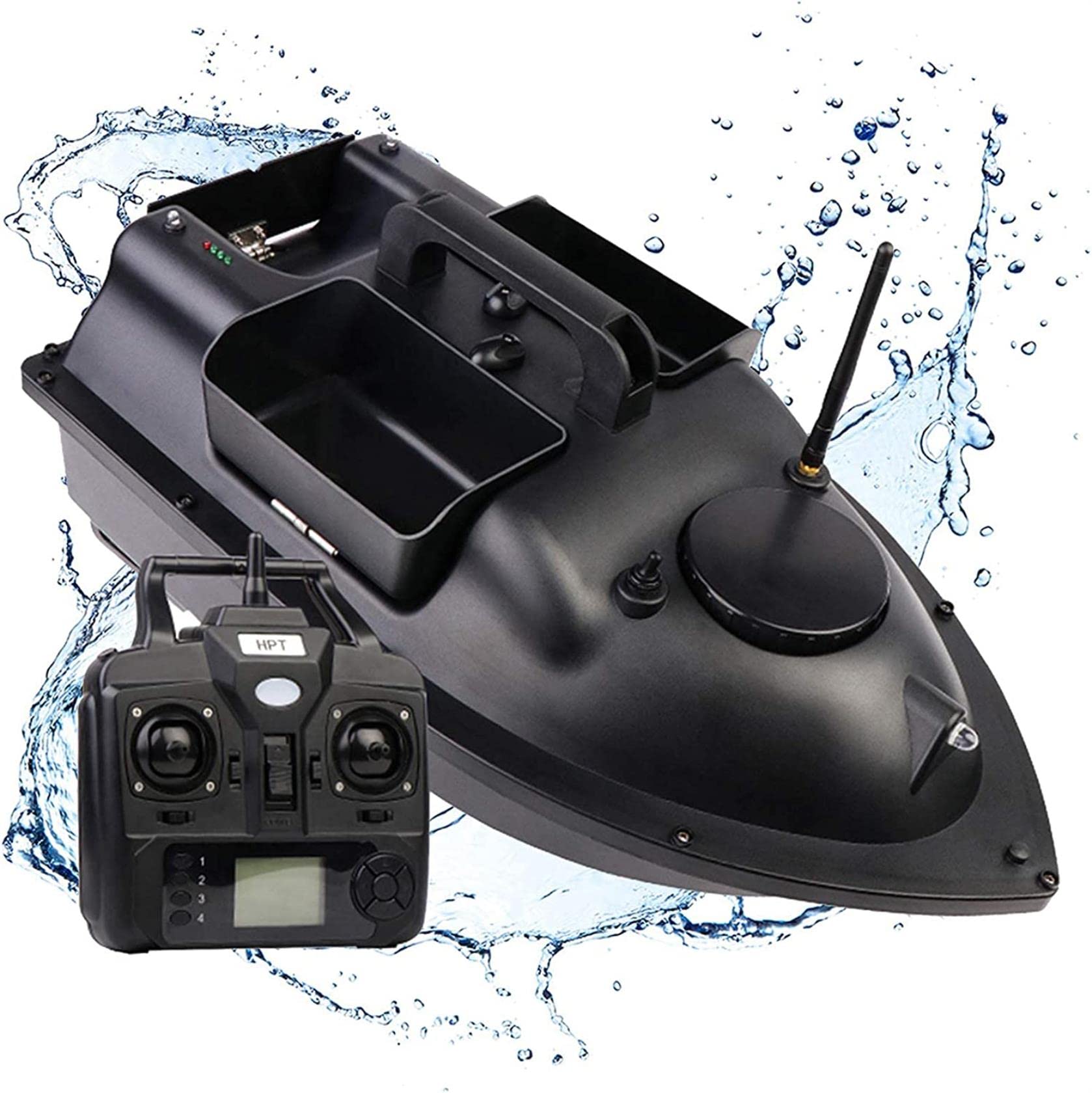 Barco cebador buscador de Peces con GPS - Barco teledirigido de 500m Barco cebador de Pesca 2 kg de Carga con Motores Dobles, batería de 12000 mah y Tres Compartimentos de Cebo Independientes