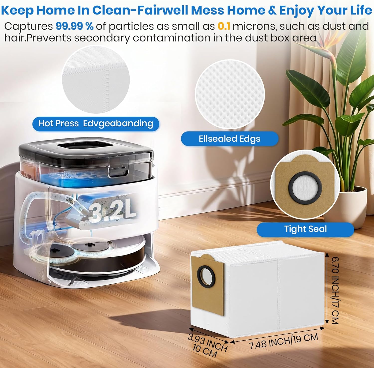 M3 Replacement Parts for Lefant M3 Accessories Robotic Vacuum Cleaner Parts 2 Roller Brush,4 HEAP, 6 Mops, 6 Dust Bags, 6 Side Brushes, 1 Clean Brush