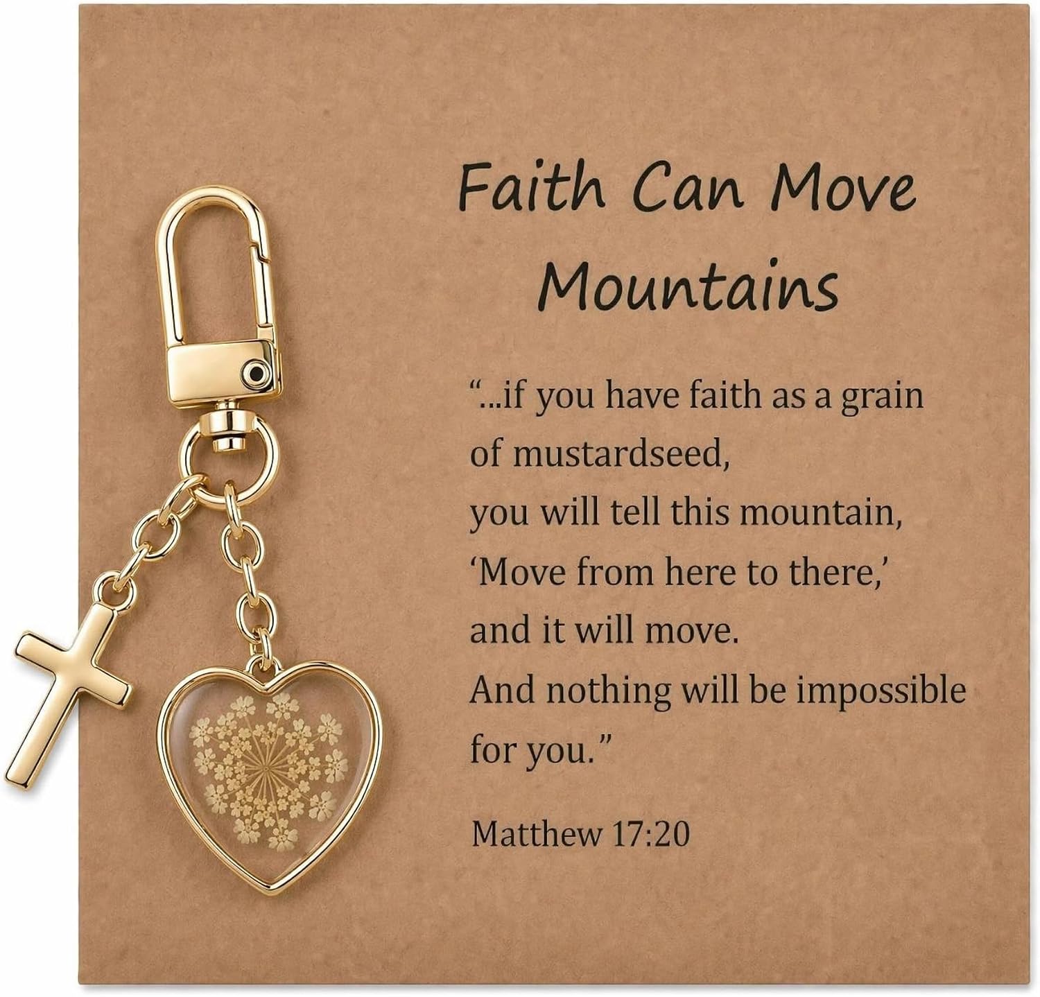 Mustard Seed Keychain, Christian Cross Heart Keyring with Bible Verse Card