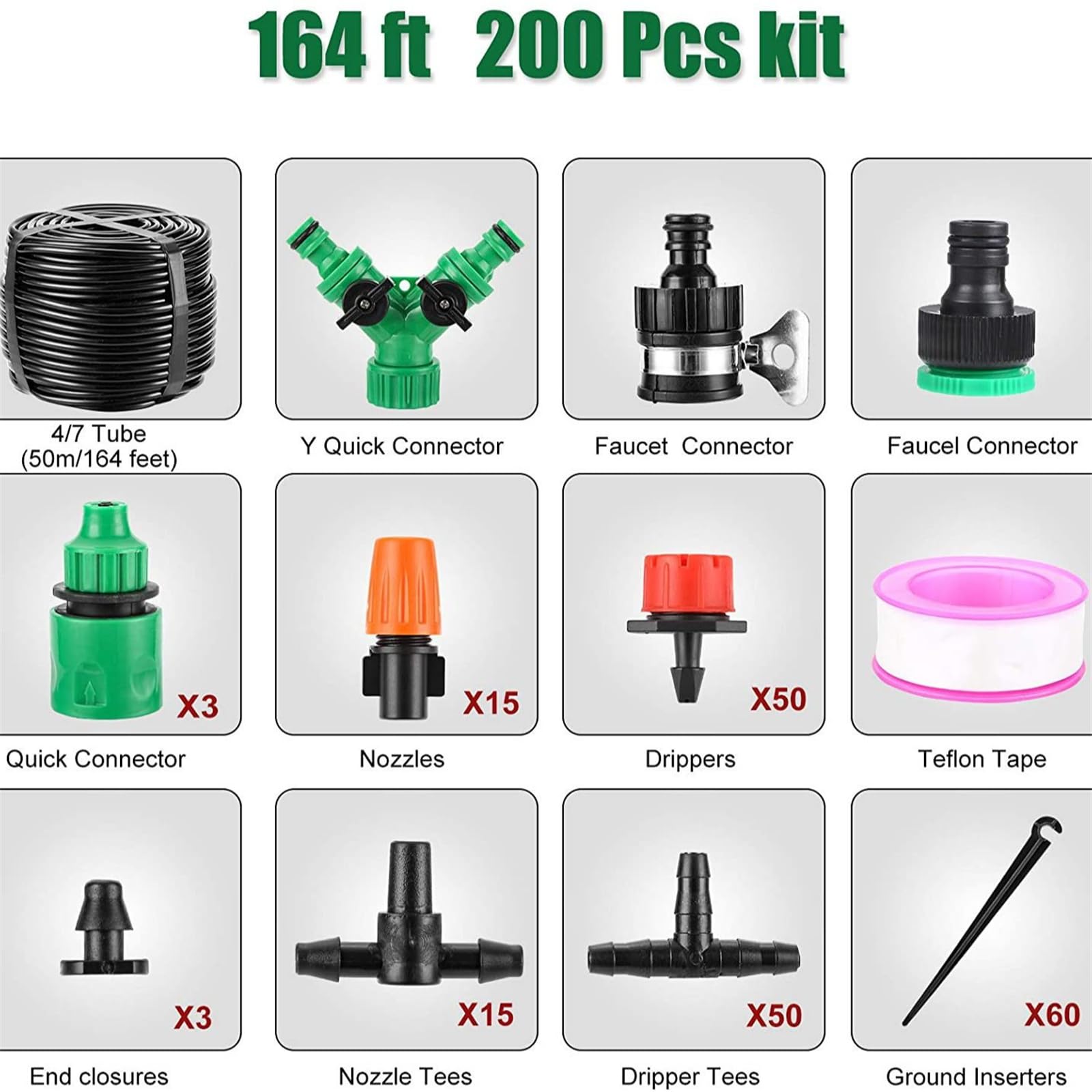 50M Irrigazione a goccia per piante in vaso irrigazione regolabile gocciolatore tubo irrigazione giardino irrigazione flessibile connettore tubo da giardino