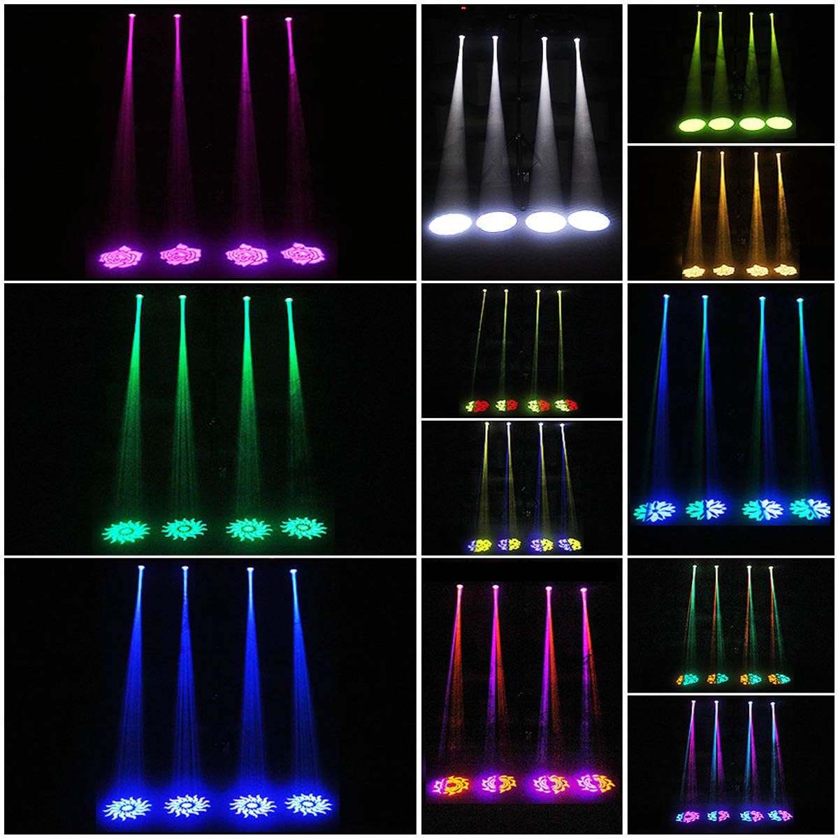 Additional examples of light patterns and color combinations from the UKing stage light.