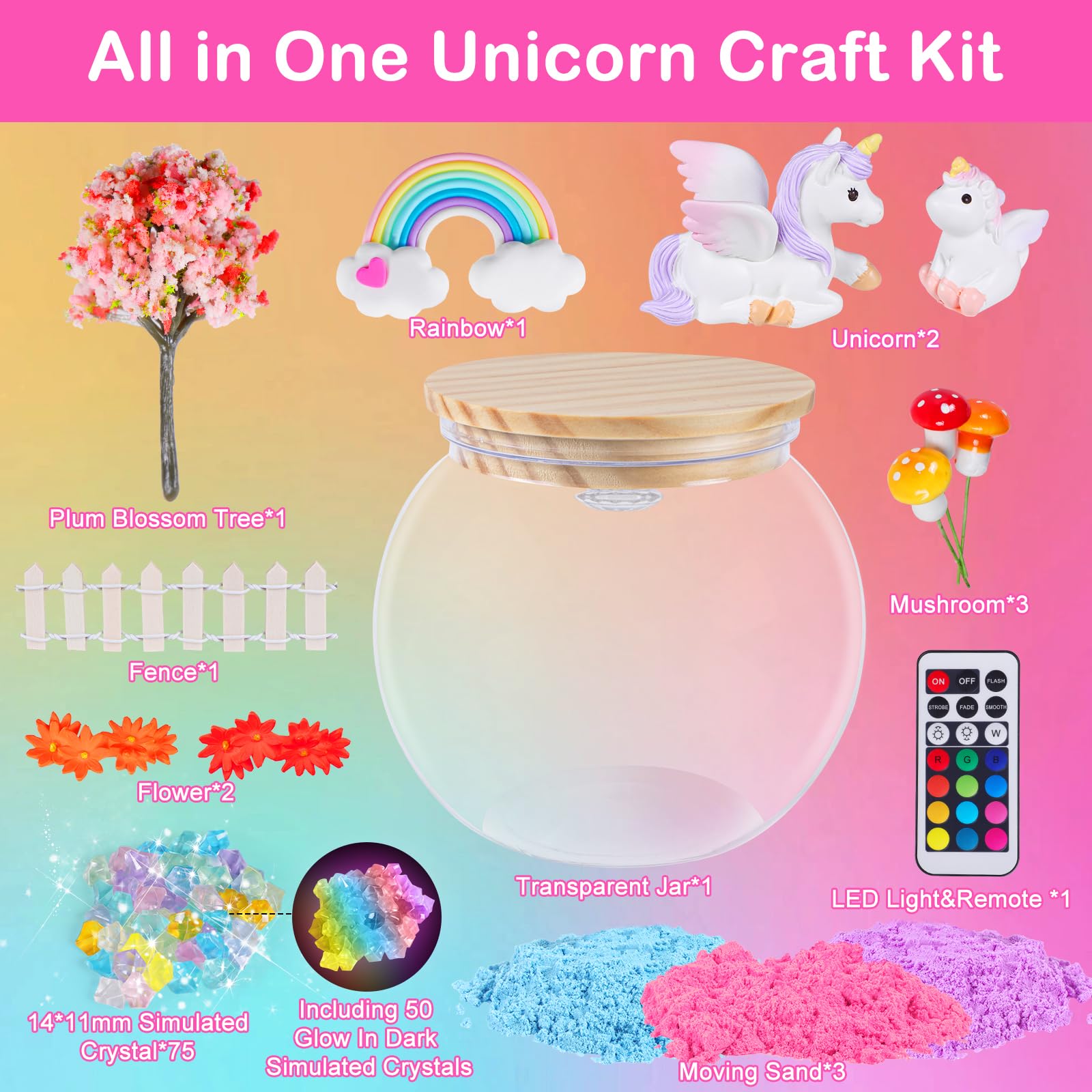 Yellcetoy Cadeaux Licorne pour les Filles de 5 6 7 8 9 10 ans, Kit de Bricolage Licorne Lumineux Jouets Licorne pour les Enfants de 5 à 12 ans