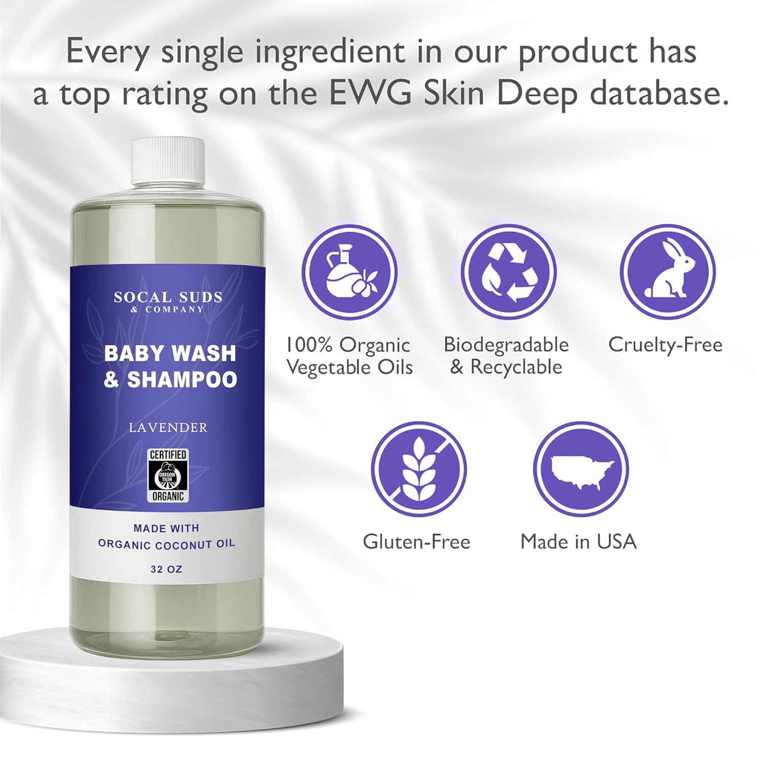SoCal Suds & Company 2-in-1 Organic Foaming Baby Shampoo & Body Wash - Castile Soap - Gentle Body Soap and Shampoo for Sensitive Skin - Newborn & Kids Bath - Refill - Lavender, 32oz (Pack of 1)