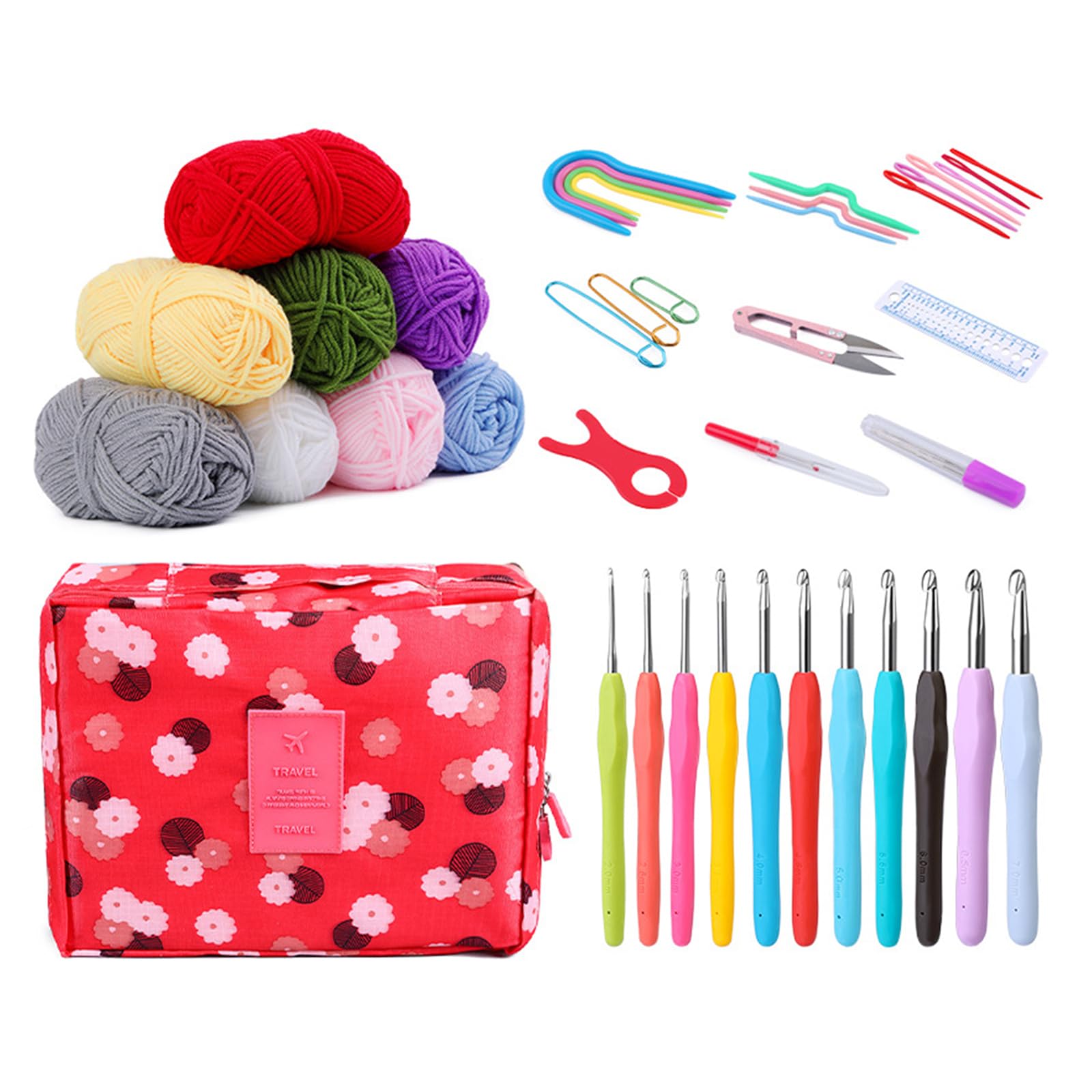 Tsophreniq Ergonomic Crochet Hook Sewing Needle Knitting Accessories Set with Crochet Bag for Beginner Hobbyist Knitting Project Needle