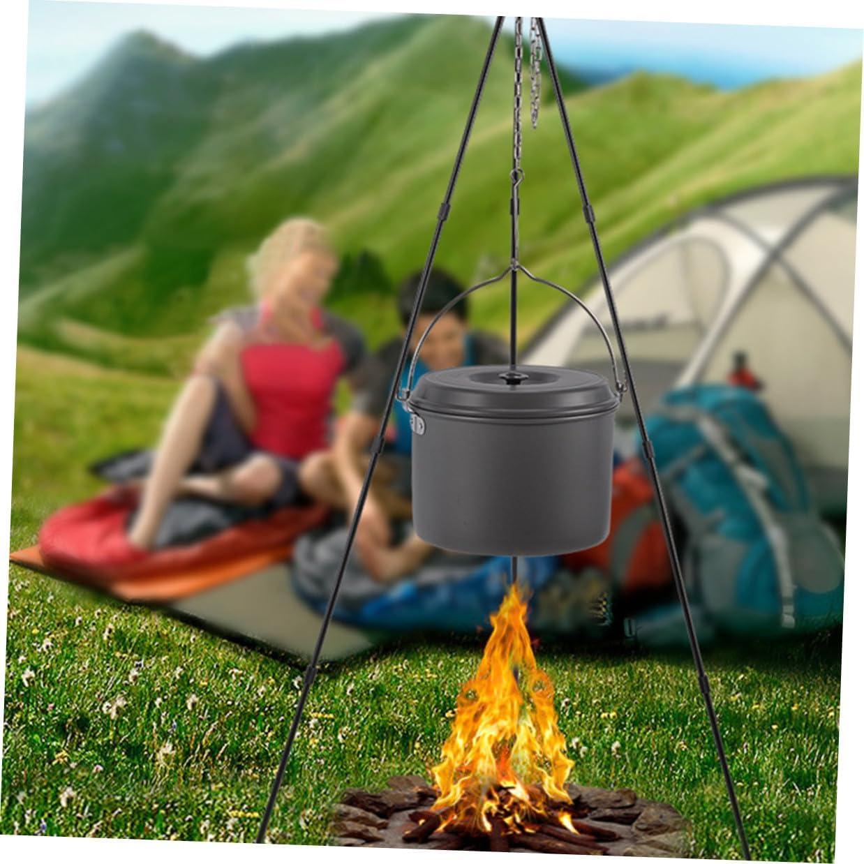 Camping Pot with Folding Handle Hard Oxide Outdoor Cookware for Backpacking Hiking Picnic Non-stick Fast Heating Cook Kit for People