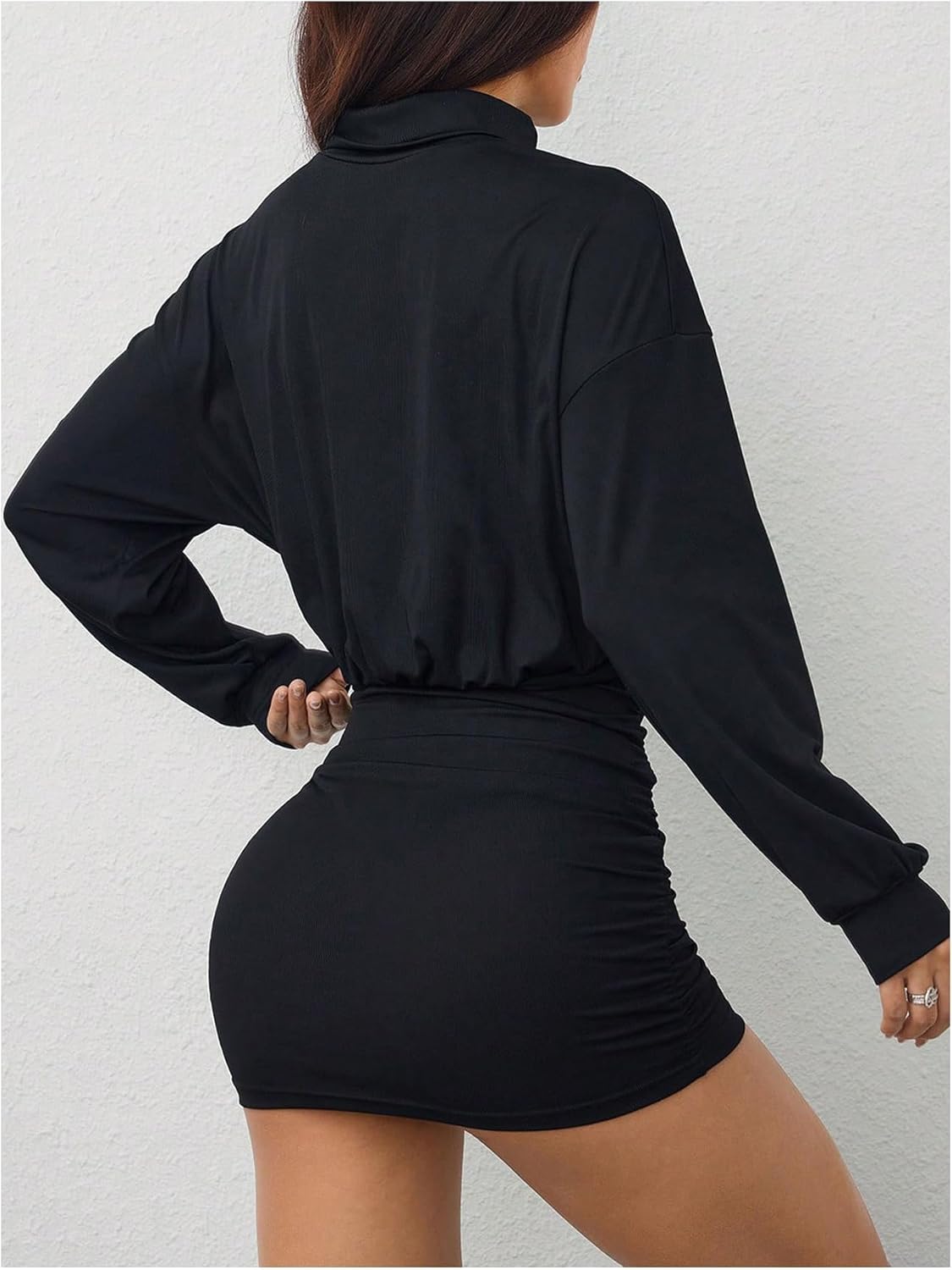 GORGLITTER Women's Lantern Long Sleeve Mock Neck Mini Dress Casual Elegant Ruched Bodycon Going Out Dinner Mini Dresses - Image 2