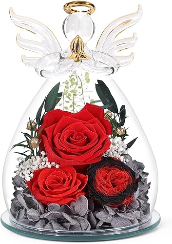 Miniatura 16 de Regalos para el día de San Valentín para ella, rosa preservada para mujer, flores frescas para siempre en decoración de vidrio, figuras de ángel,