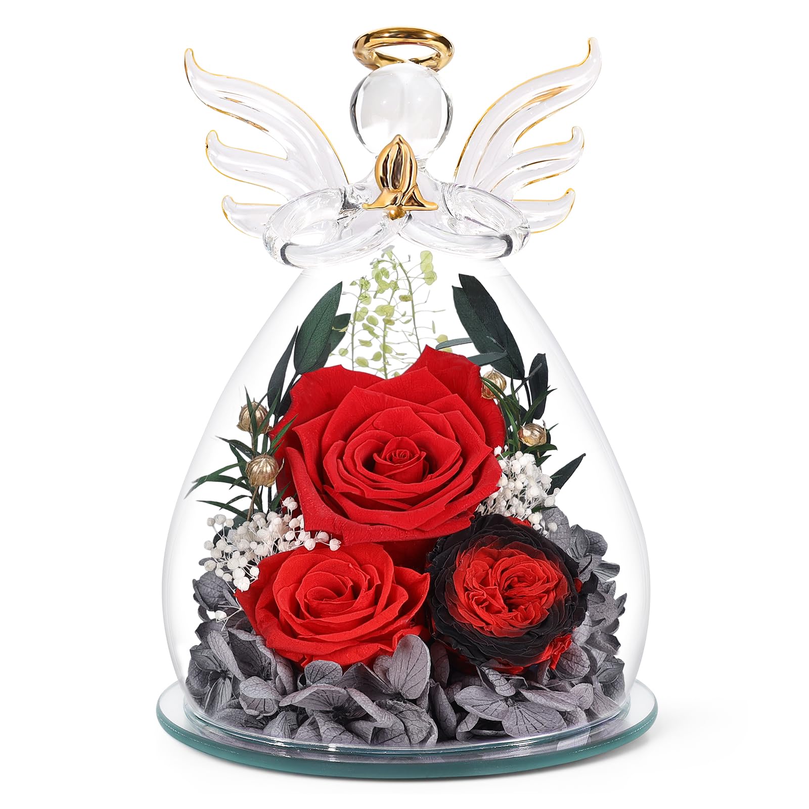 Gifts for Mom Mothers Day Birthday Gifts for Women Preserved Rose Forever Flower in Glass Angel Figurines Fresh Flowers for Delivery Anniversary Real Colorful Roses for Grandma Her Wife from Daughter - B0F1D4QGJQ
