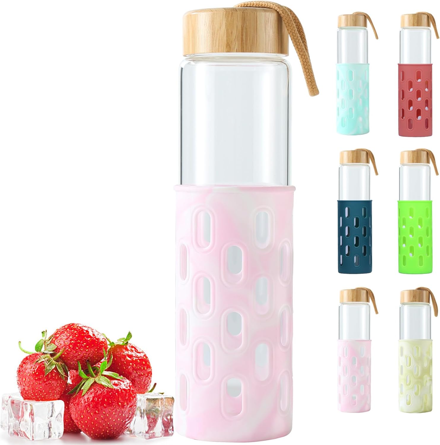 wemburly Glass Water Bottles 32 oz Borosilicate Natural Wide Mouth Reuseable Glass