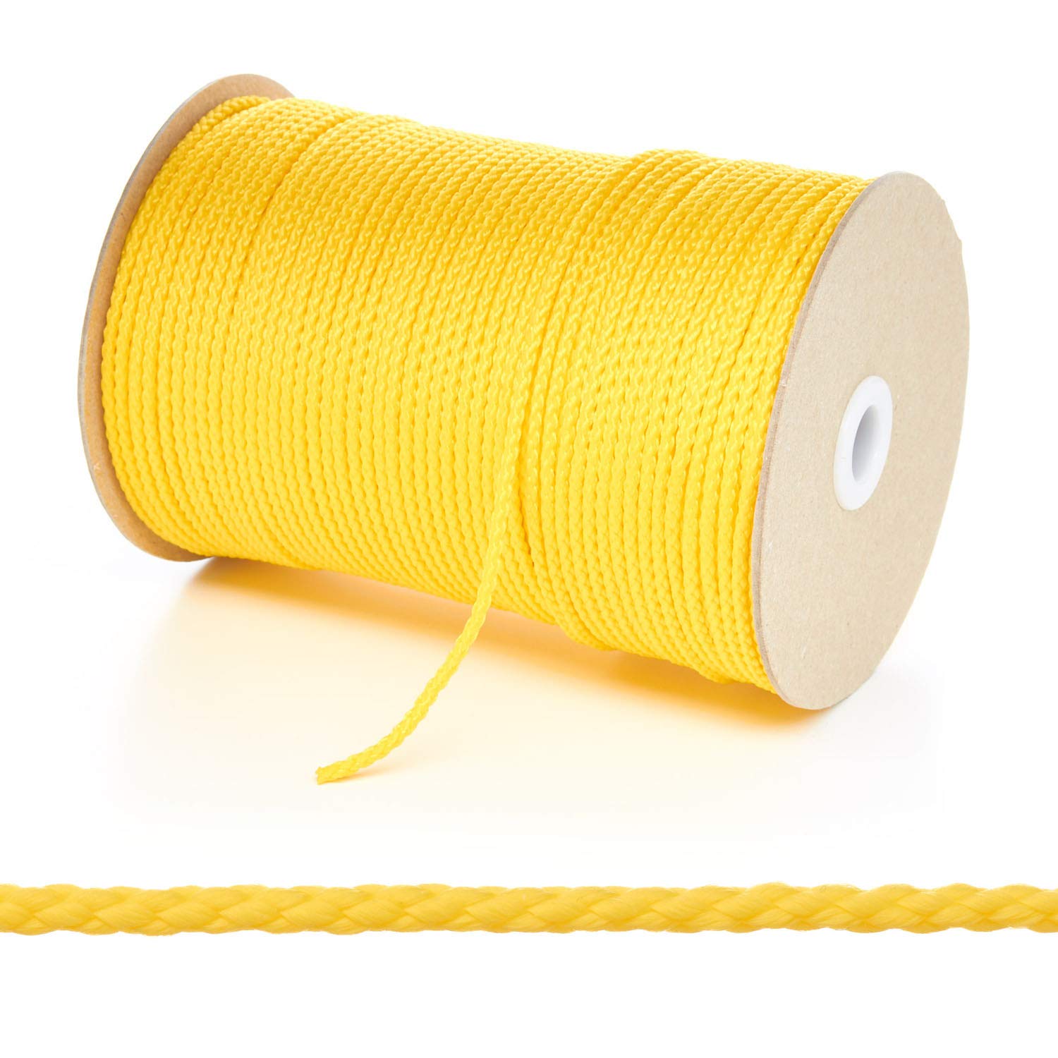 Kalsi Cords Yellow 3Mm Thin Round Polypropylene Braided Rope Cut Length, Strong & Durable Poly Cord String For Haberdashery, Arts & Crafts, Pulley, Diy Projects (, 5 Metres Cut Length)
