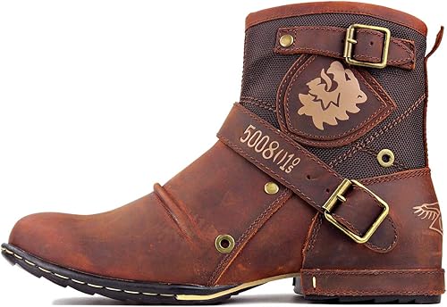 Miniatura 2 de OSSTONE Botas de moto para hombres Moda Zipper-up Cuero Chukka Botas Casual Zapatos OS-5008-1-ABNH