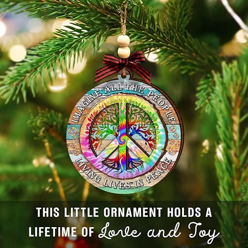Miniatura 7 de Adornos de Navidad hippie 2025 – Adorno de madera con signo de paz, regalos retro bohemios, regalos hippie para mujeres y hombres, decoración