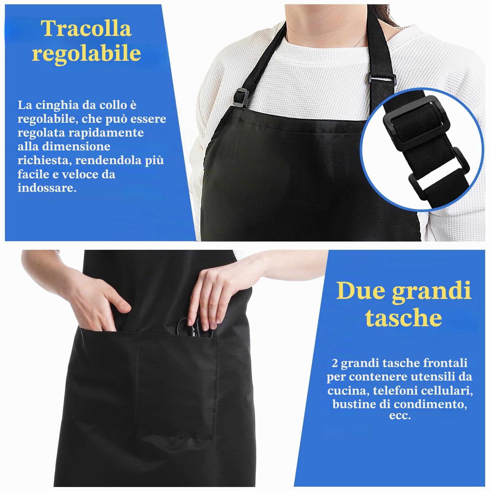 4 Pezzi Grembiuli Chef, Grembiule Unisex Regolabili con 2 Tasche, Grembiuli Personalizzabili per Uomo e Donna, Grembiuli Professionali per Cucina, Giardinaggio, Ristorante, Caffetteria