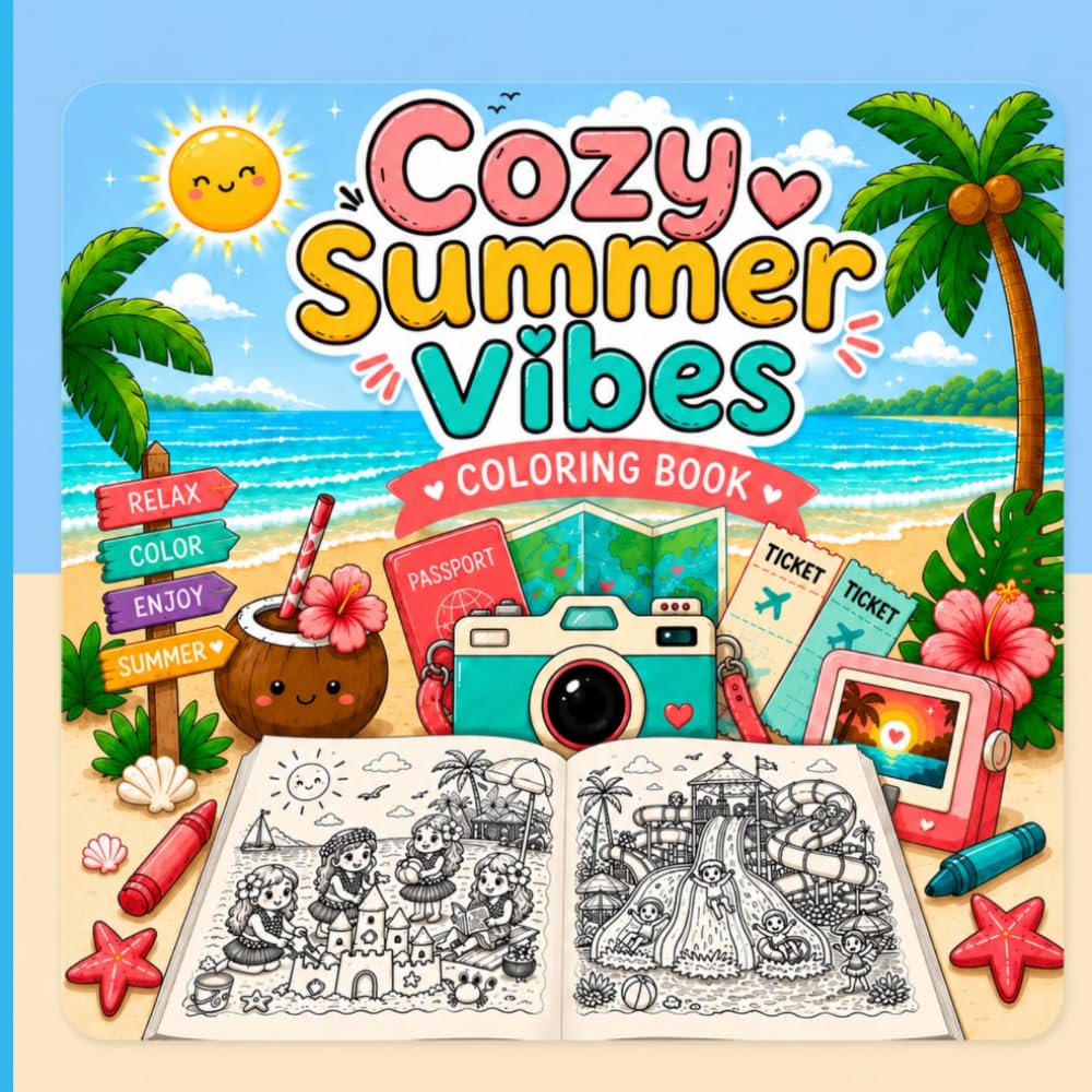 Cozy Summer Vibes Coloring Book: A Cute and Relaxing Summer Coloring Book for Kids Filled with Fun Beach and Outdoor Adventures (Cozy Summer Vibes Series)
