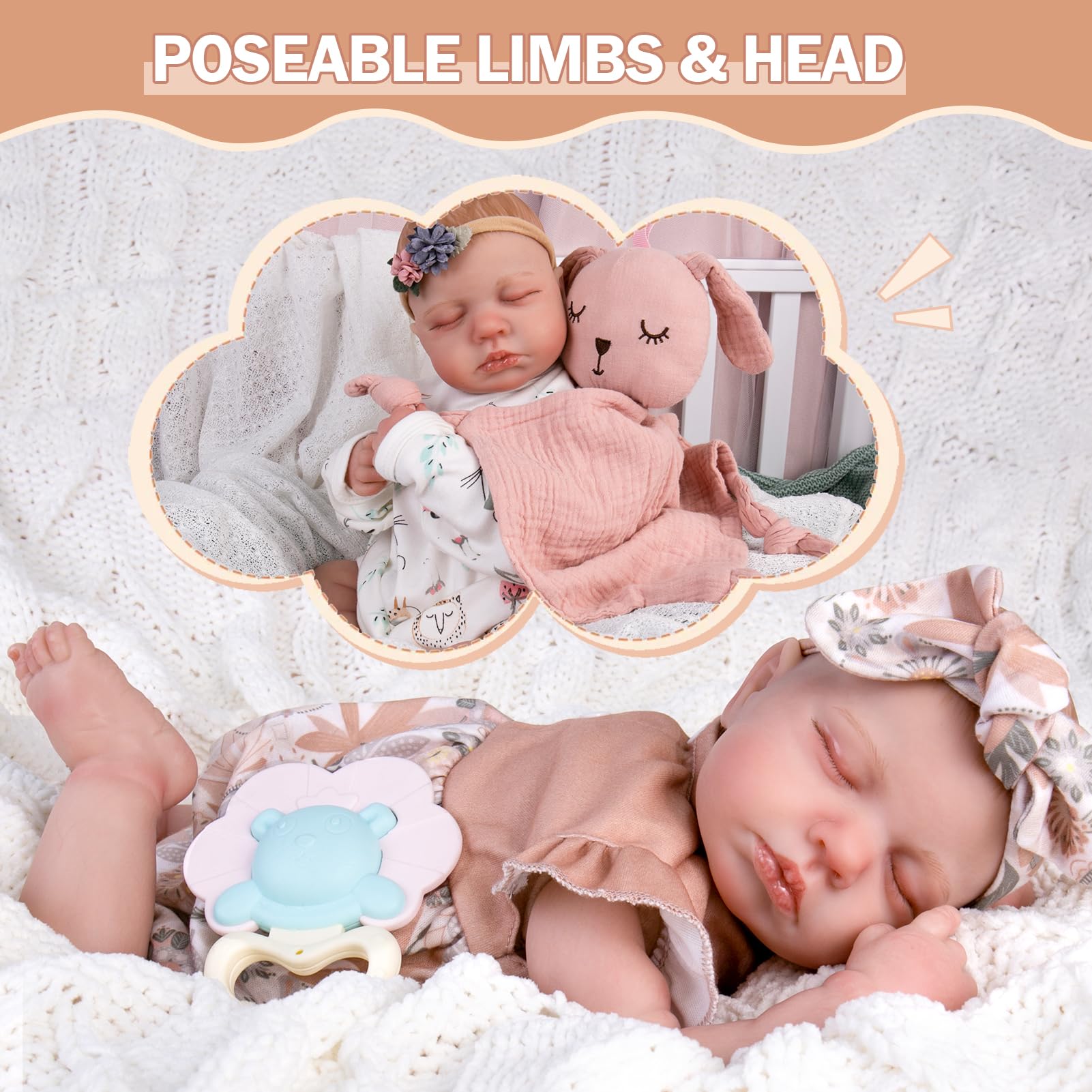Muñecas de bebé Reborn realistas: muñeca realista de 20 pulgadas con extremidades posables y kit de alimentación, juego para niños a partir de 3 años 4