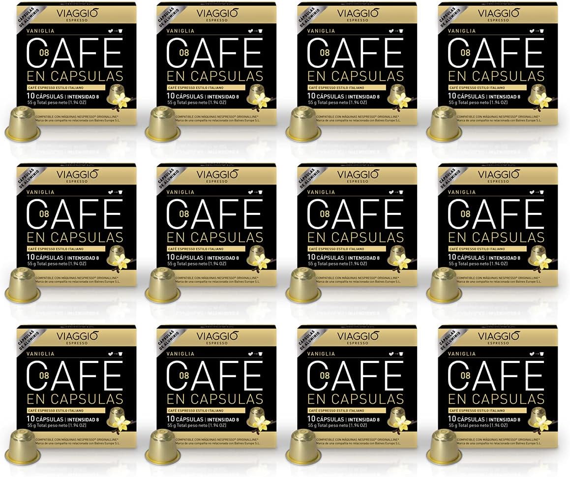 Viaggio Espresso - Single Serve Flavoured Coffee Pods - Aluminium Coffee Capsules Compatible with Nespresso Machine - Vanilla Flavour (120 capsules)