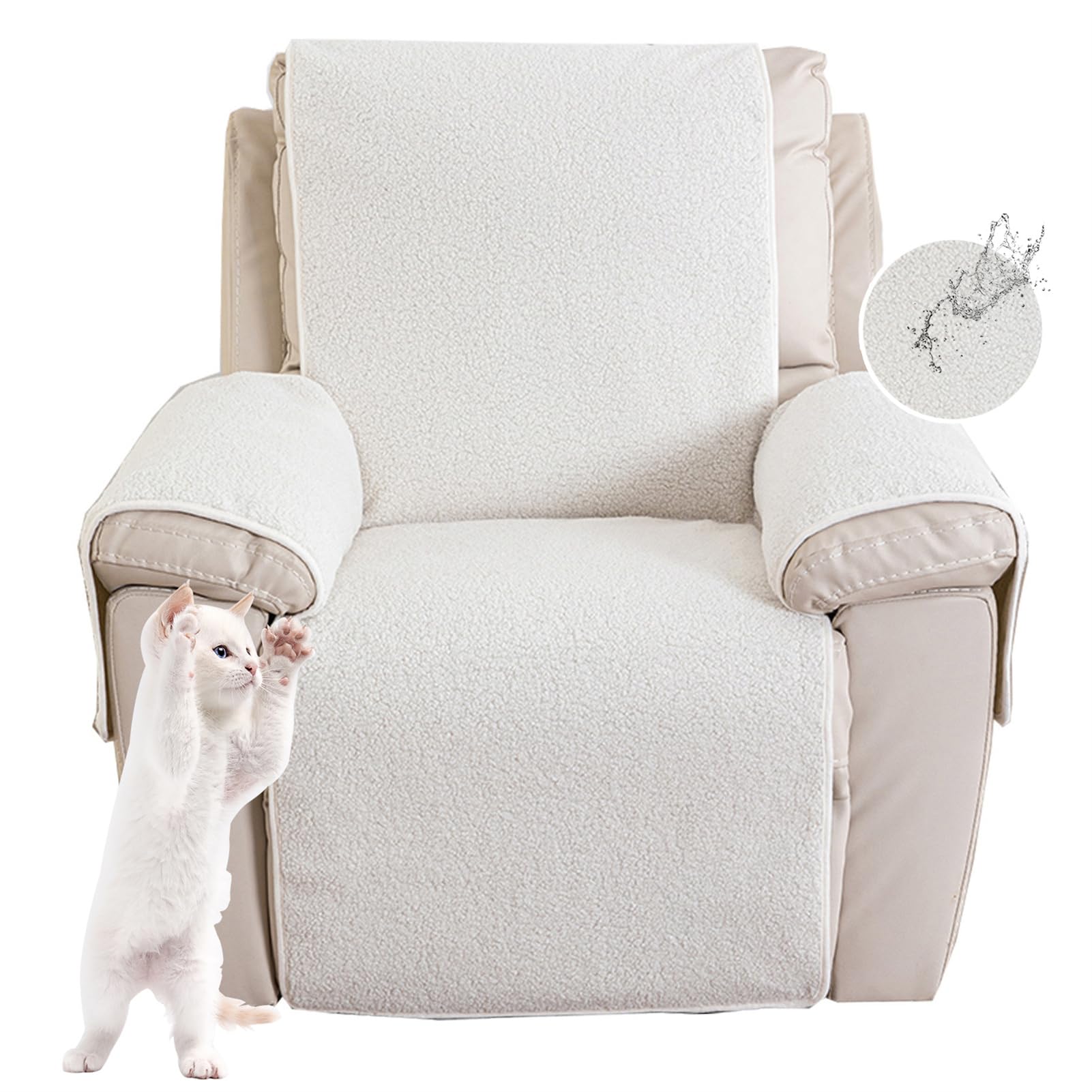 Sofa Armlehnenbezüge, Sesselschoner Sesselauflage, Fernsehsessel Schutzbezug Anti-Rutsch, Relaxsessel Bezüg Sesselüberzug für Zuhause mit Kindern und Haustieren Hund (Weiß,M(22"*82")56*207CM)