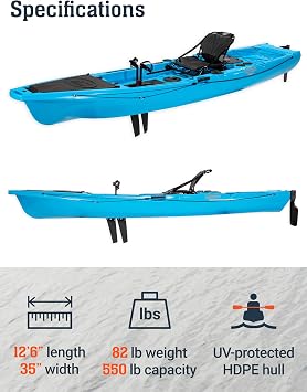 Brooklyn 12.5 Pro Pedal Propeller Drive Fishing Kayak by BKC, Sit-on-Top Single Kayak with Rudder System, Dry Storage, Rod Holders & 550 lb Capacity