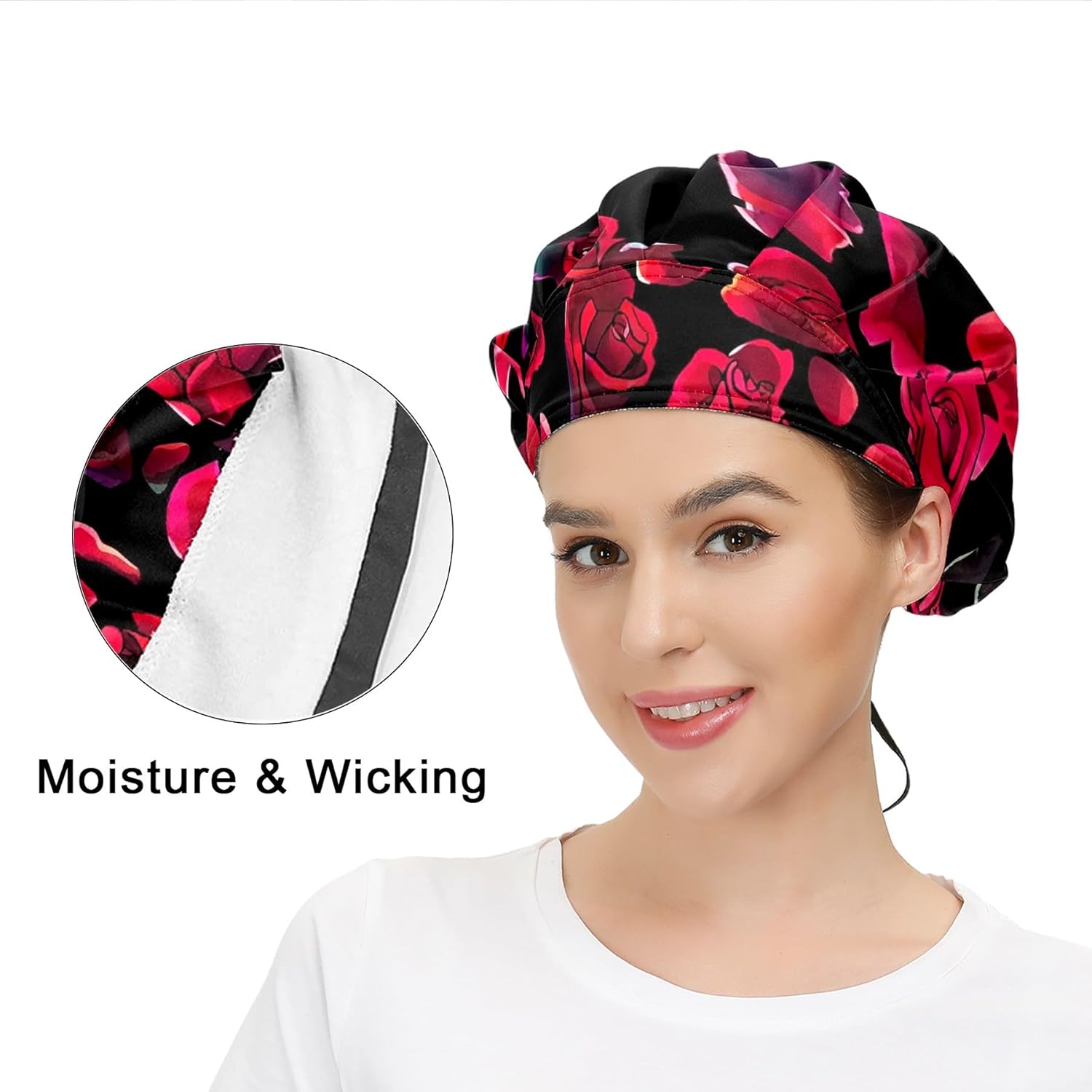 Working Cap with Button and Sweatband Adjustable Tie Back Bouffant Hats Printed Multi Color for Woman Man. - Image 5