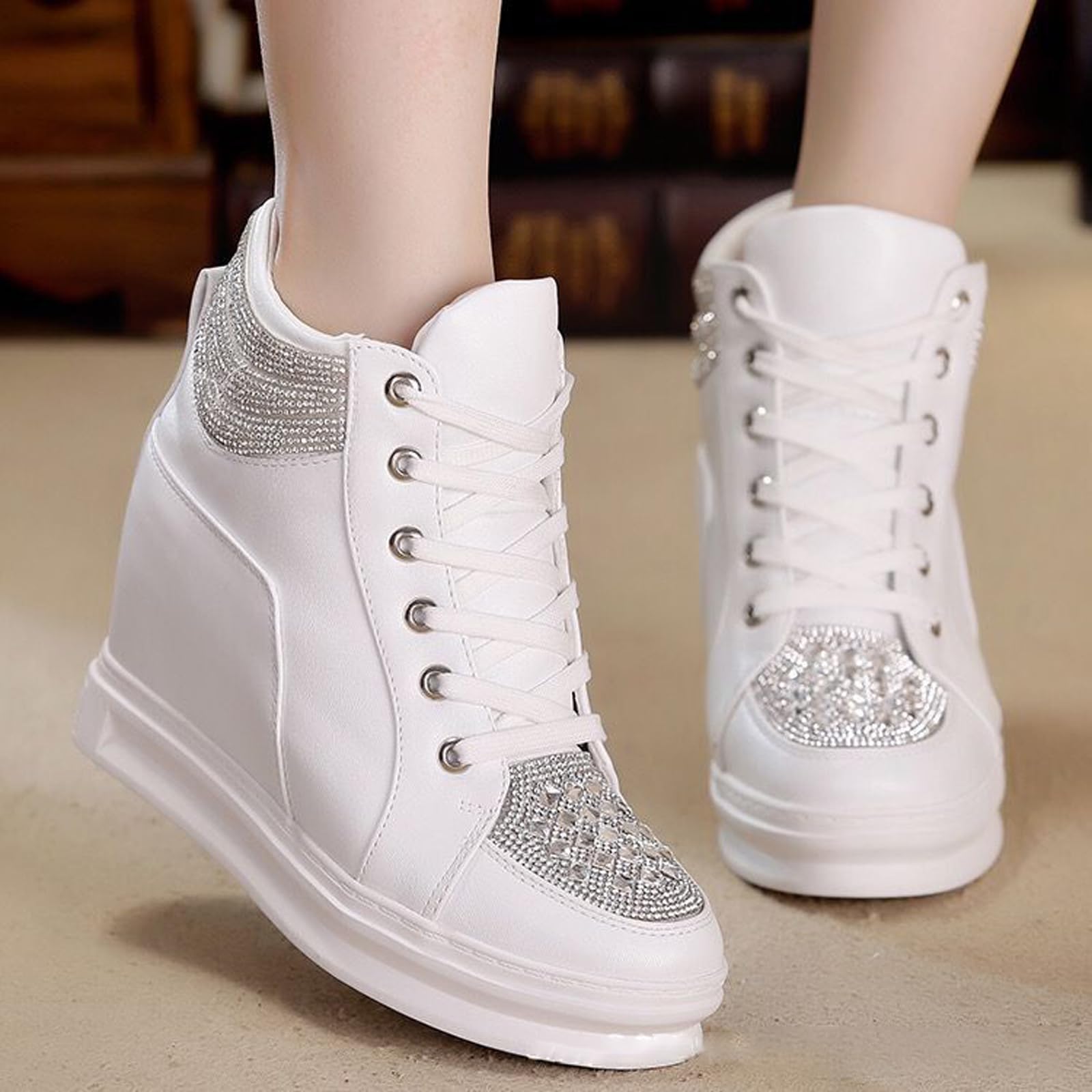 Sneakers Donna con Zeppa,Scarpe con Tacco Interno,Scarpe Ginnastica con Zeppa Tacco,Piattaforma,Alte,per Camminata Quotidiana(Aumento dell'altezza Interna di 4 cm)