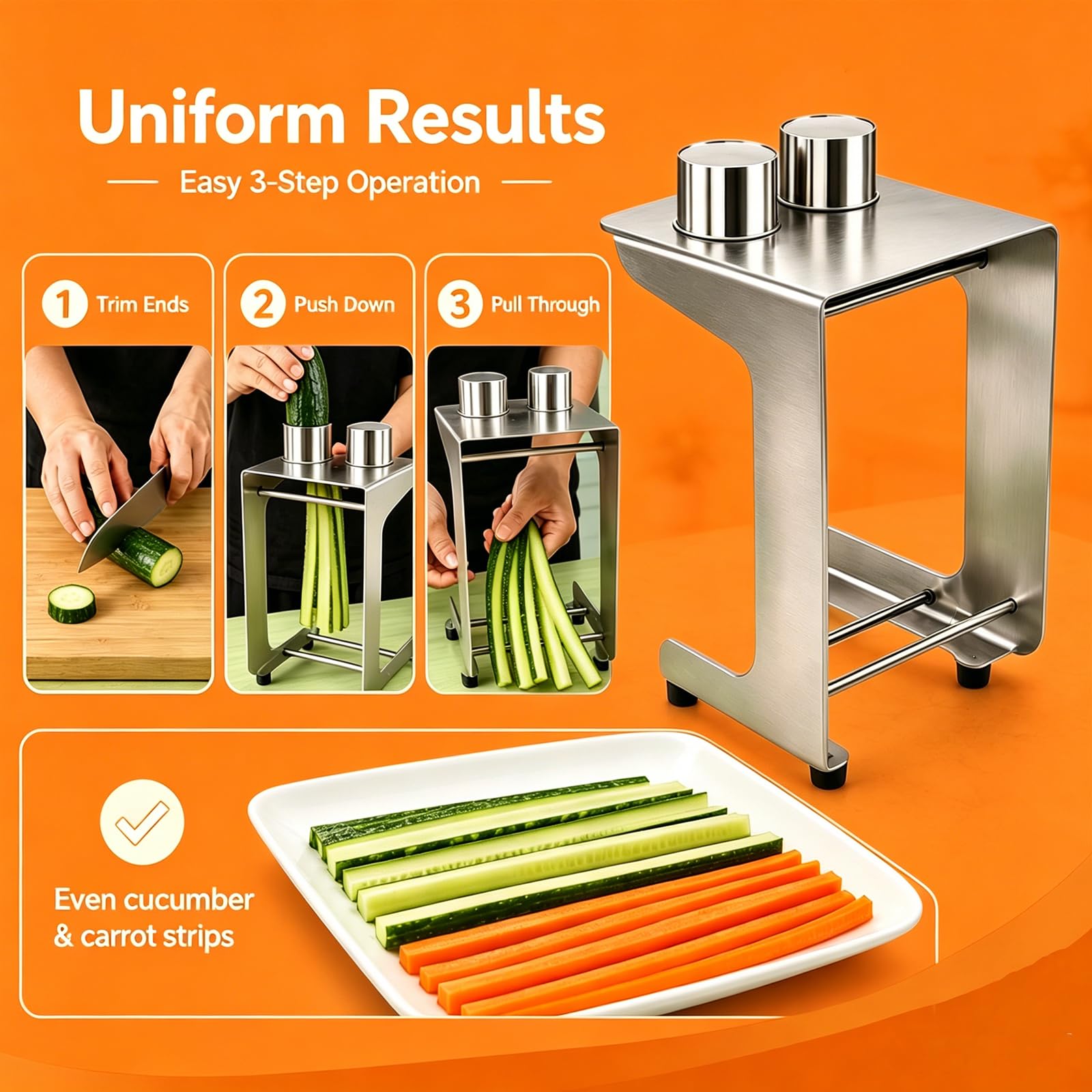 Coupe-concombre, trancheuse à légumes en acier inoxydable, outil manuel avec 10 + 12 lames, diamètre de coupe de 45 mm pour salade, sushis, kimbap et plats de préparation