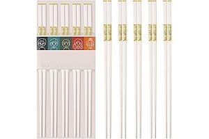 5 Pairs White Non-Slip Fiberglass Washable Chopsticks