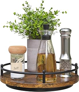 Lazy Susan Organizer：9 Inch Rotating Spice Rack for Kitchen Countertop Round Wooden Turntable Holder for Cabinet, Dining Table, Cupboard Storage – Black