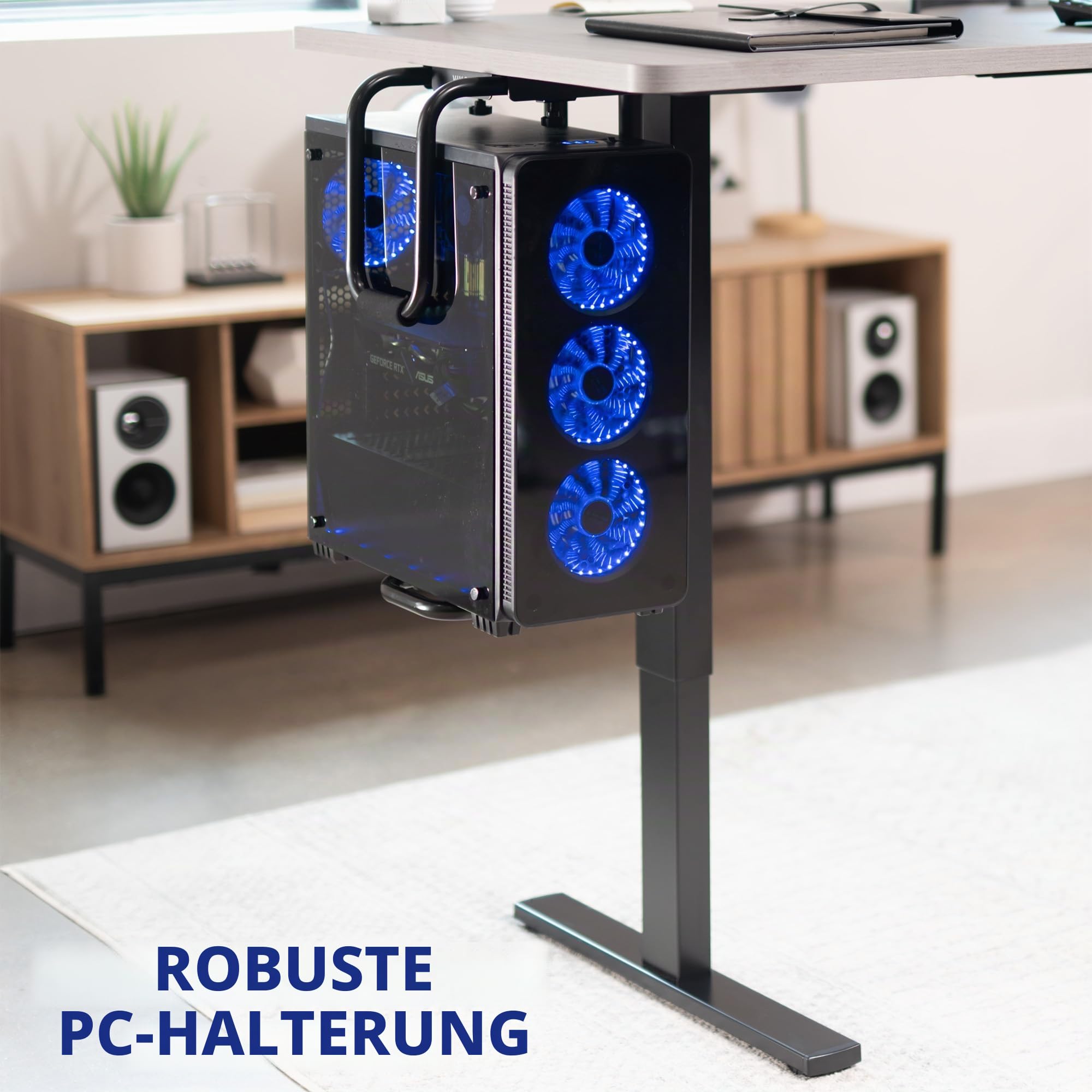 VIVO Robuste verstellbare PC-Halterung für den Schreibtisch, Computer-CPU-Halterung mit sicherer Verriegelung, unterstützt bis zu 30 kg, schwarz, MOUNT-PC04B