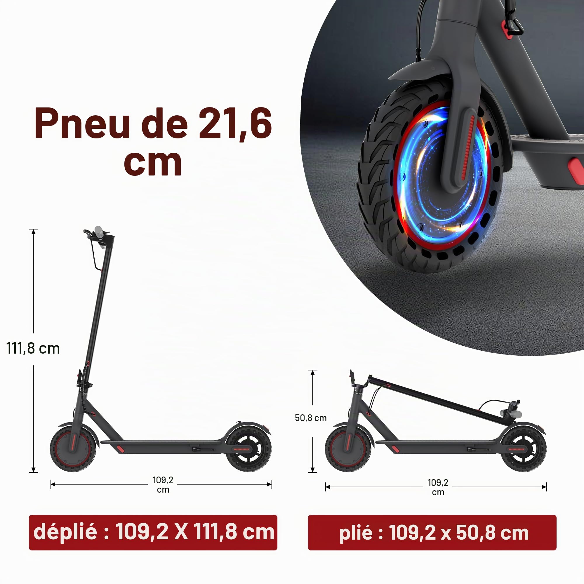 Trottinette Electrique Adulte, Moteur 350W Autonomie 25Km Trottinette Électrique Pliable 8,5" Pneu Anti-crevaison Electric Scooter avec Double Frein, APP
