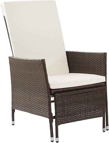 Teamson Home Silla plegable de mimbre y ratán de polietileno para patio al aire libre con otomana extraíble integrada y cojines resistentes a la