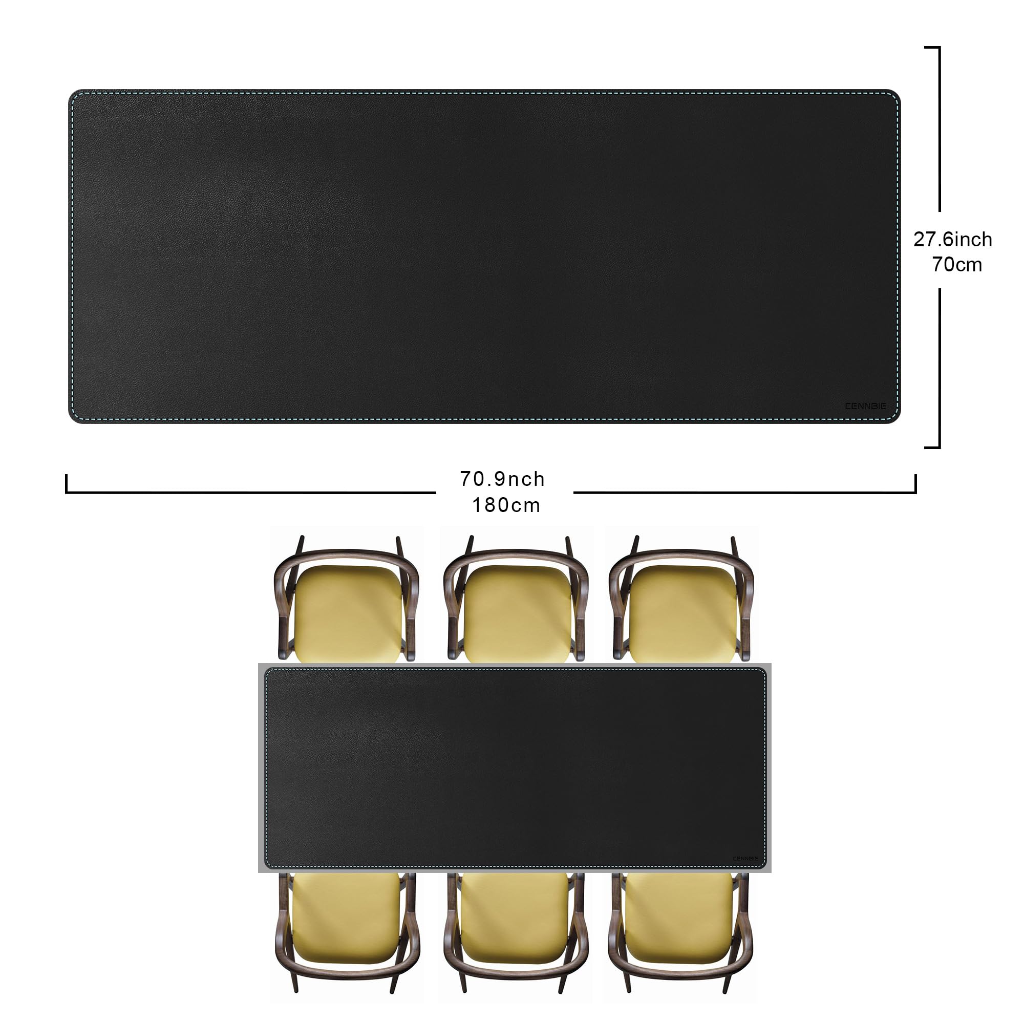 CENNBIE Tappetino da scrivania in pelle PU 180x70 cm impermeabile per mouse, ufficio e casa (Nero)