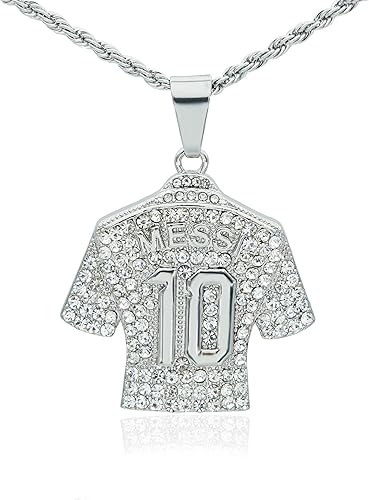 LOK68 Collar con colgante de jersey de fútbol americano helado para hombres y niños, número 7número 10número 12cuello de jersey, hiphop CR7 Mes-si
