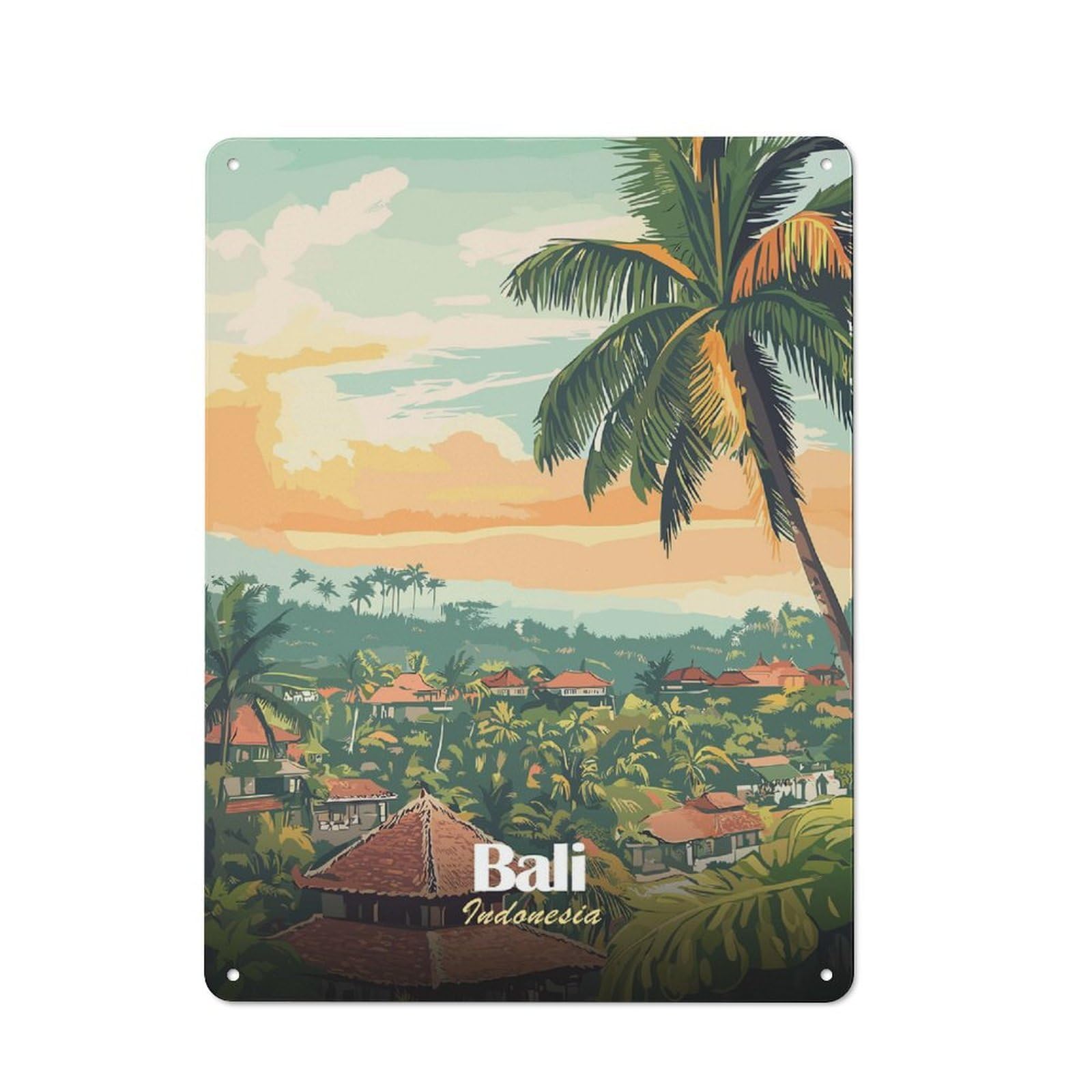 Junmoney Style-12 40X30cm Rustic Metal Wall Sign With Bali Indonesia Travel (3) For Living Room Wall, Metal Sign Decor For Living Rooms And Feature Walls