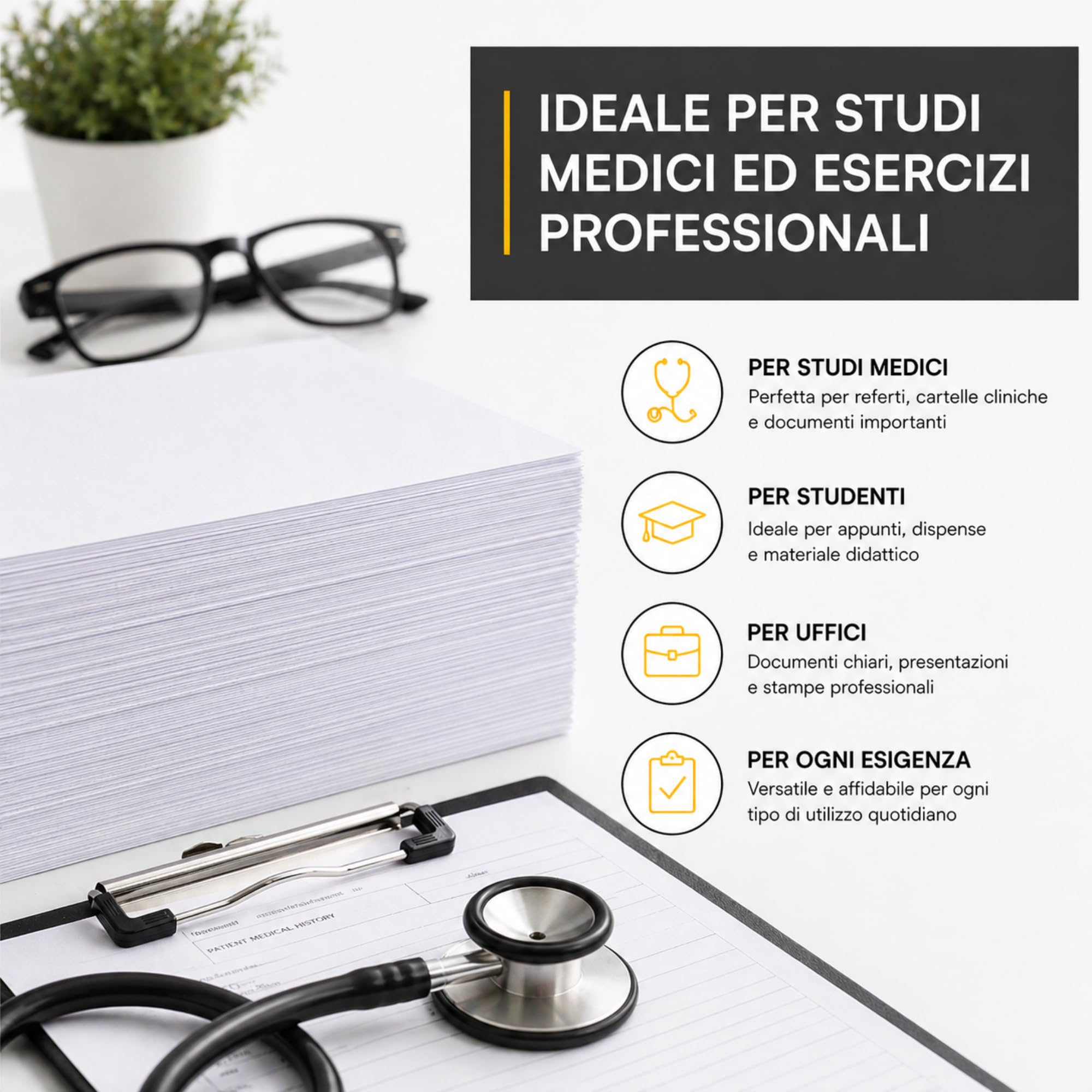 Carta Stampante A5 80 g/m² 500 Fogli Risme - TOTALE 2000 Fogli 14,8 x 21 cm per Farmacia e Ricette Mediche