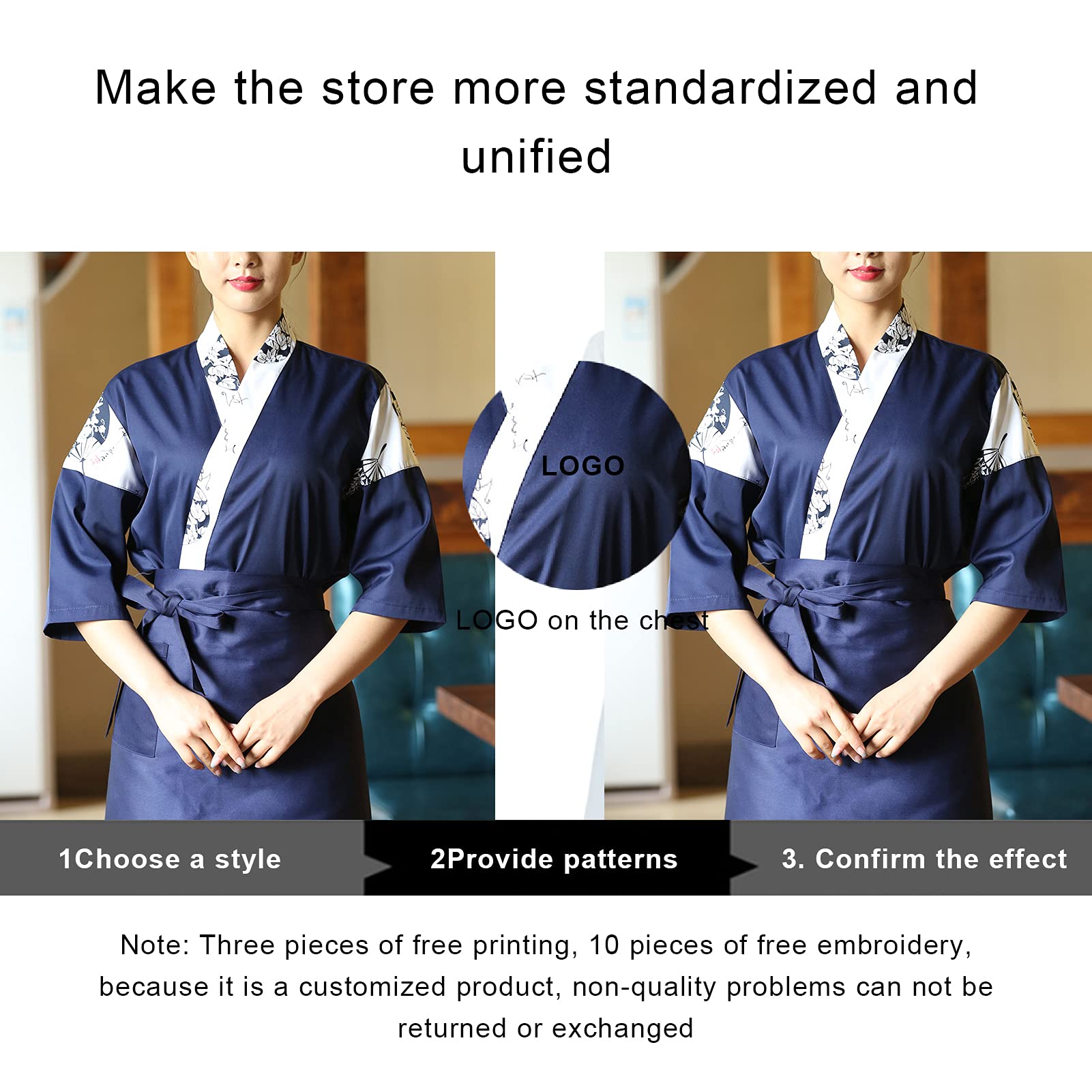 Uniforme de Sushi Ropa de Trabajo Japonesa Estampado Chef Kimono Restaurante Ropa de Trabajo de Cocina