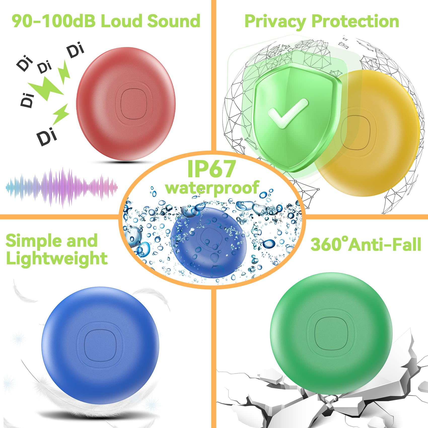 Air Tracker Android 4 Pack, IP 67 Wasserdicht Smart Tag Schlüsselfinder kompatibel mit Google Find Hub APP (Android NUR) Bluetooth Tag Key Finder für Gepäck/Brieftasche/Koffer/Taschen