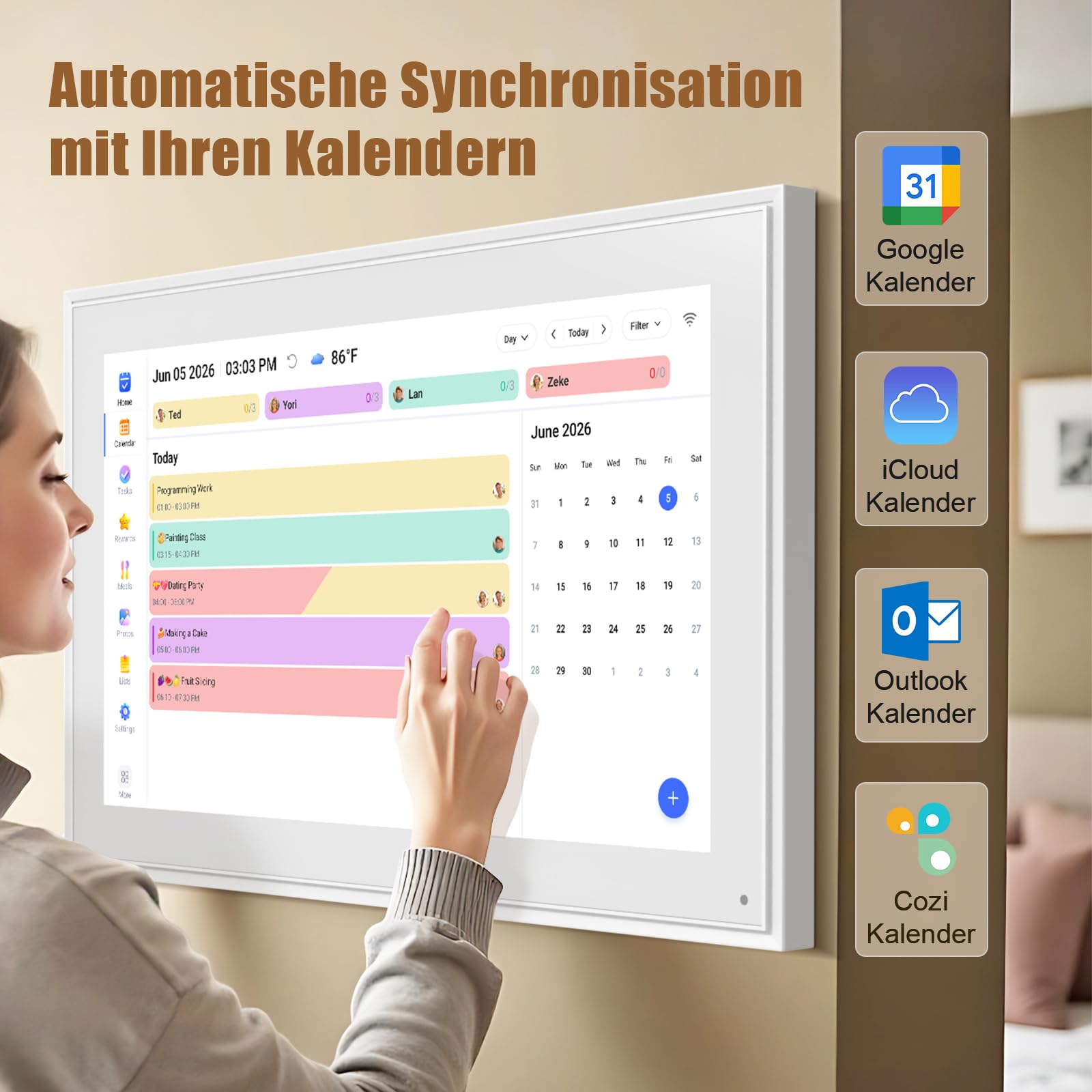 Digitaler Kalender, 21,5 Zoll Wandkalender Familienplaner mit 32GB Speicher, Touchscreen Intelligenter Tischkalender, Digitaler Terminplaner und Smart Kalender Sync Schedul