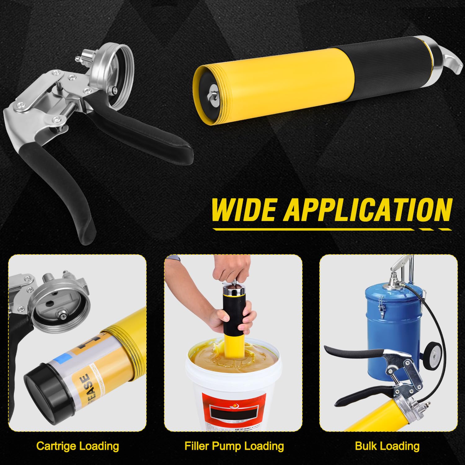 Grease Gun Kit, 7000 PSI Heavy Duty Pistol Grip Grease Gun with 14 oz Capacity, Includes 18 Inch Resin Flex Hose, Double Handle Grease Coupler and Other Accessories, Grease Gun for Automotive, Marine