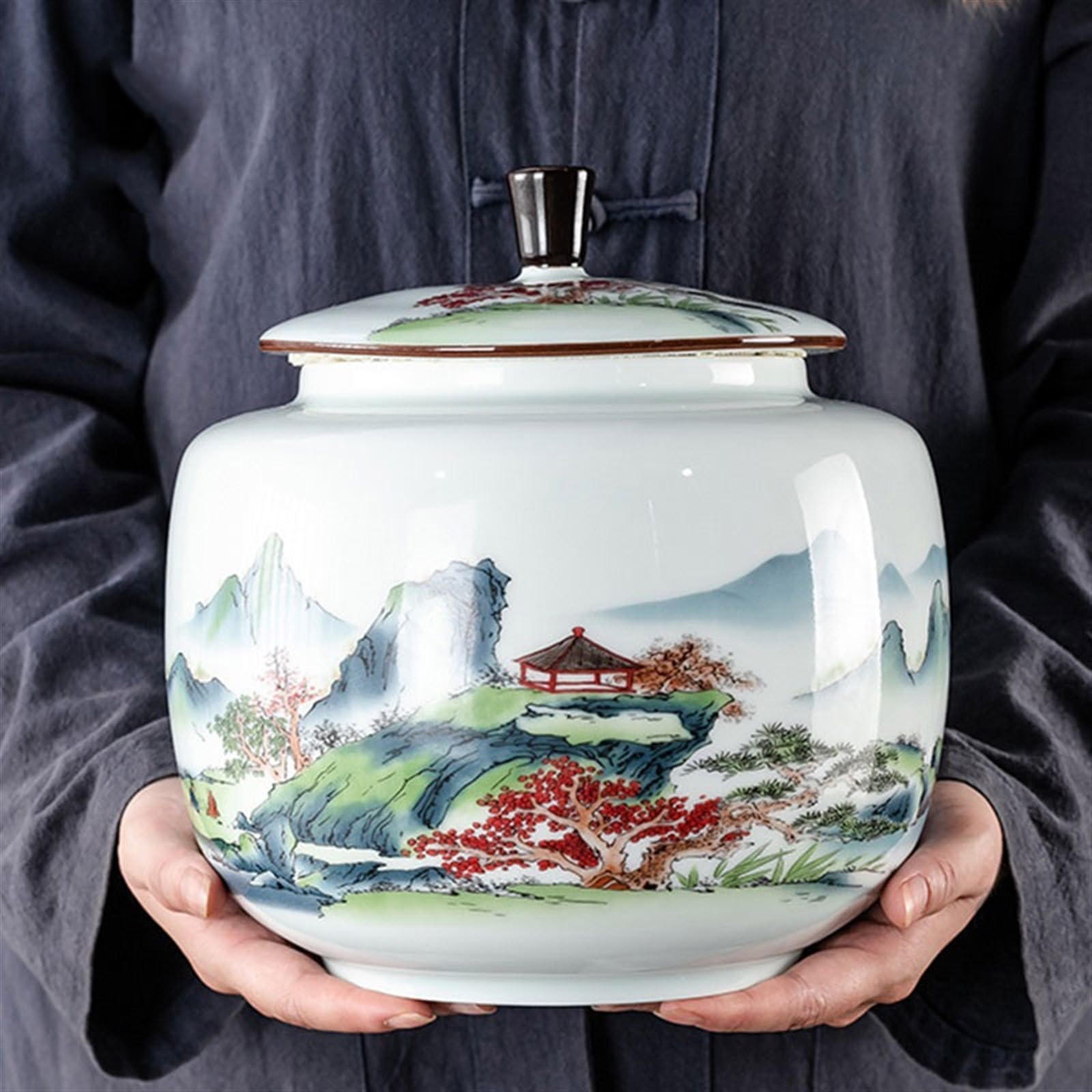 Herbata Pudełko Duże Malowane Krajobraz Pudełko Ceramiczne Opakowanie Herbata Słoik do herbaty Suszone owoce Kawa Cukier Przechowywanie Zgrzewarka Słoiki do herbaty