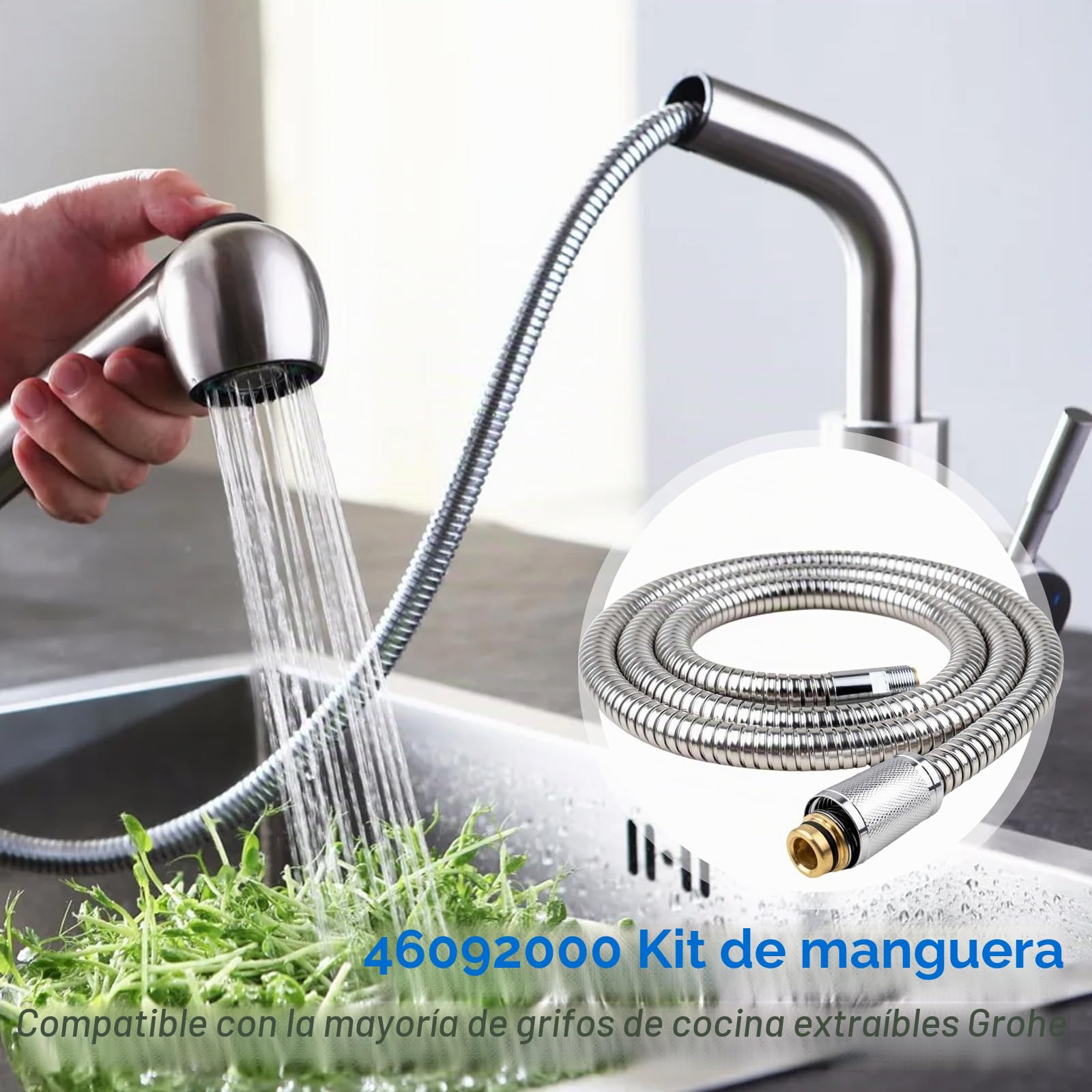 Kit de repuesto de manguera de grifo de cocina de 3 piezas compatible con grifos extraíbles Grohe 48293000, manguera rociadora flexible extraíble