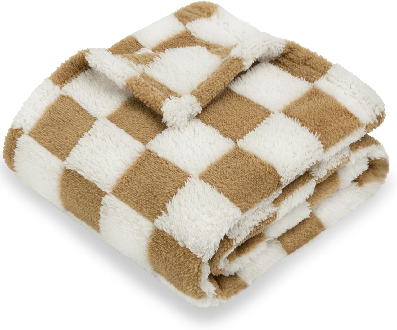 Super Soft Baby Blankets for Boys Girls Warm Cozy Reversible Checkerboard Toddlers Blanket, Fluffy Fuzzy Plush Lightweight Bed Blanket with Chessboard Grid Design 350GSM Khaki 30 x 40 Inch