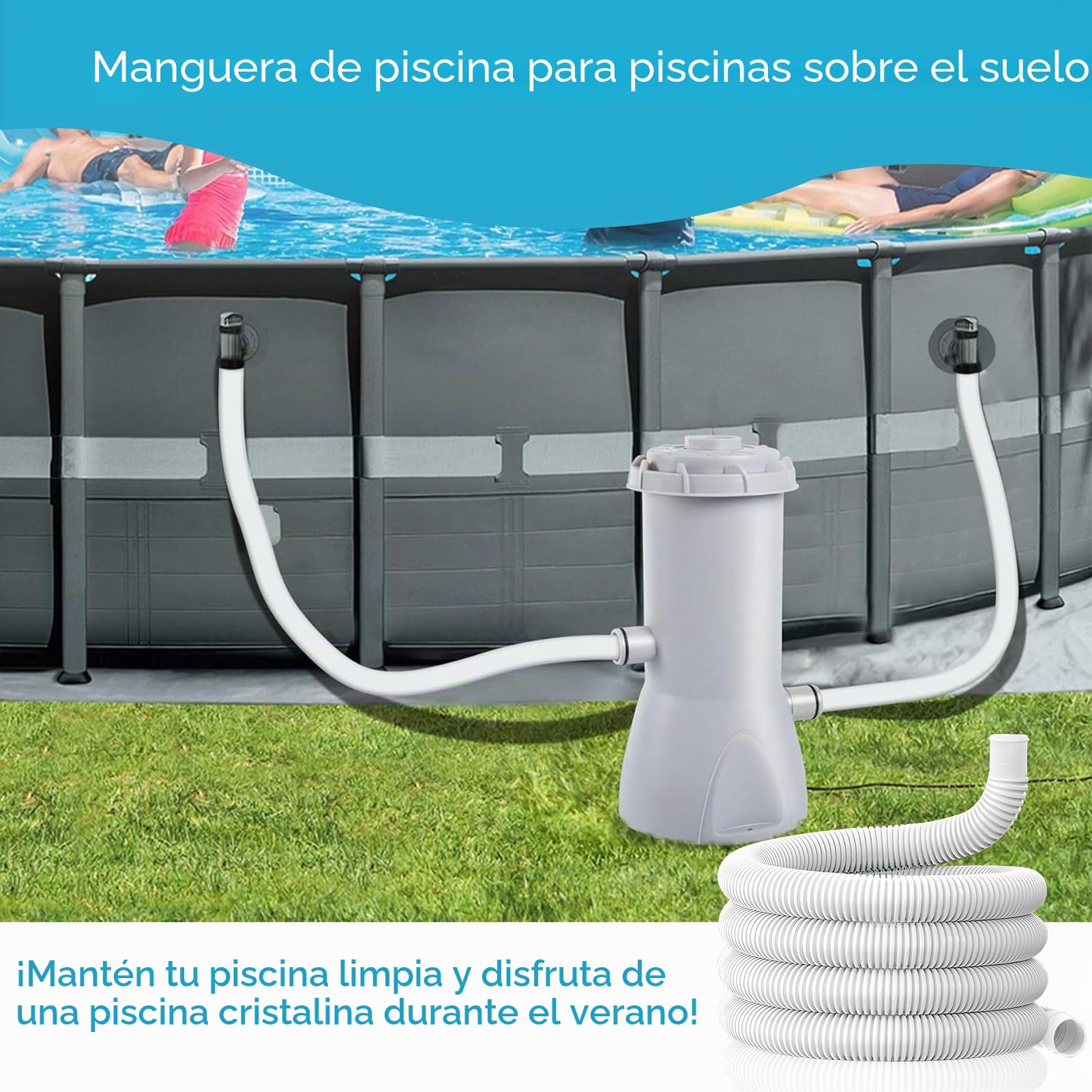 Mangueras Piscina de 32 mm de diámetro, para accesorios de piscina de pie, manguera de repuesto para bomba de piscina, 300 3,2 cm, manguera de repuesto para filtro (Blanco 3 m)