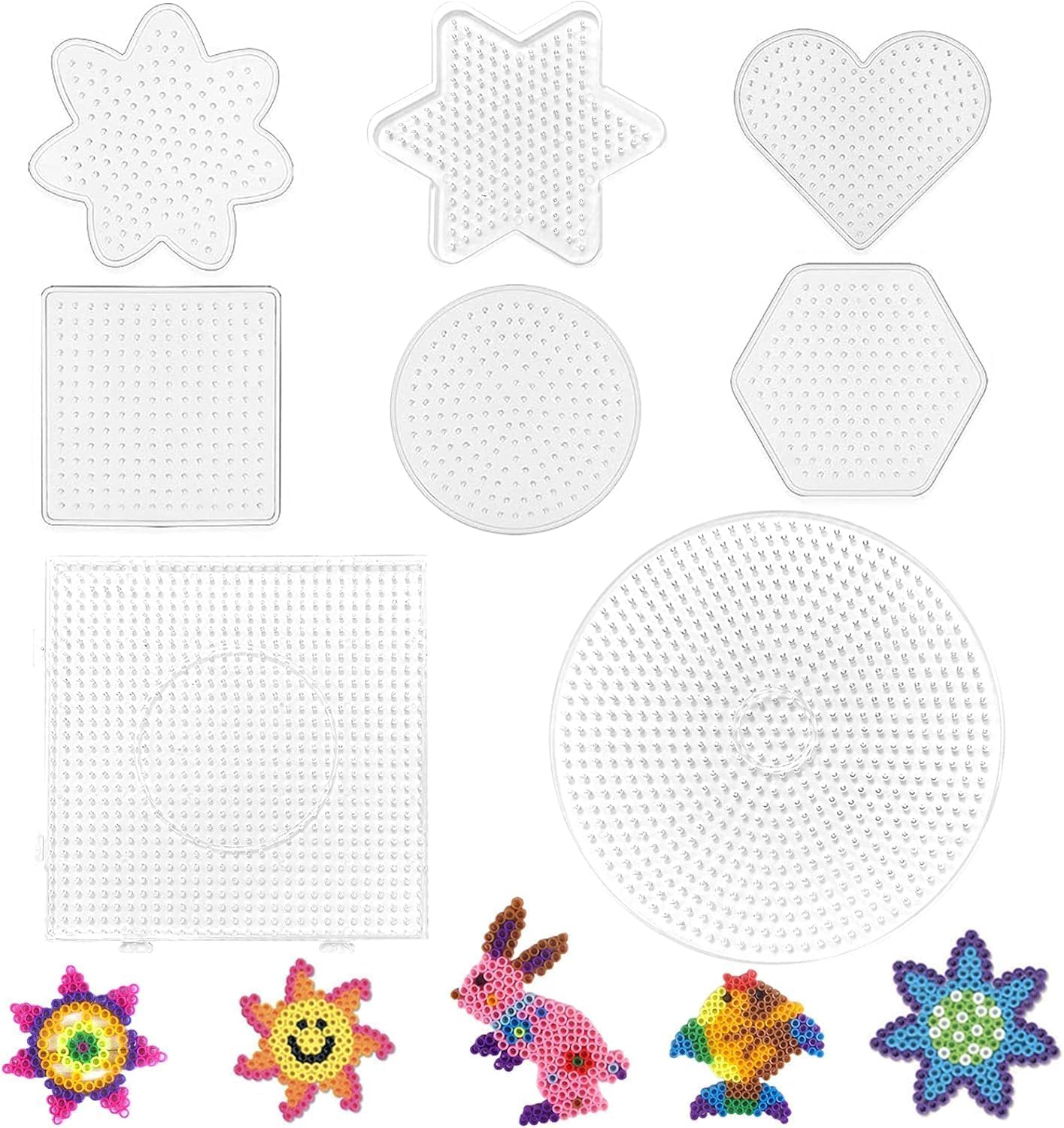 Bügelperlenplatte, 8 Stück quadratische Perlenplatte, quadratische Bügelperlen, Perlenbrett-Set, kleine transparente Perlenplatte