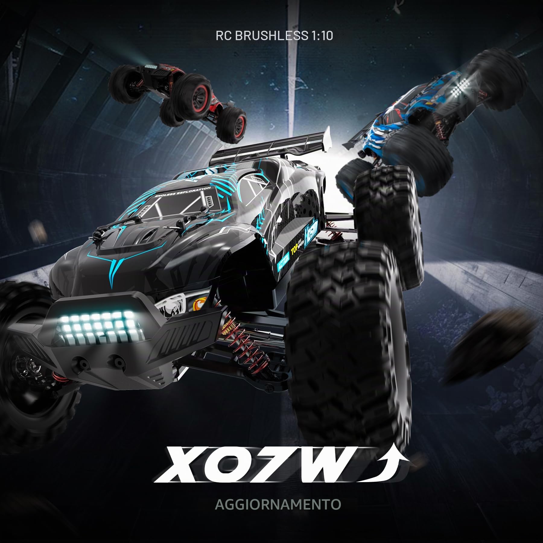 Hosim Auto radiocomandata brushless 1/10 per adulti, 68+ km/h, auto telecomandata ad alta velocità, 4 WD, impermeabile, fuoristrada, hobby, veloce RC Truck, 2,4 G, auto elettrica RC con 2 batterie per
