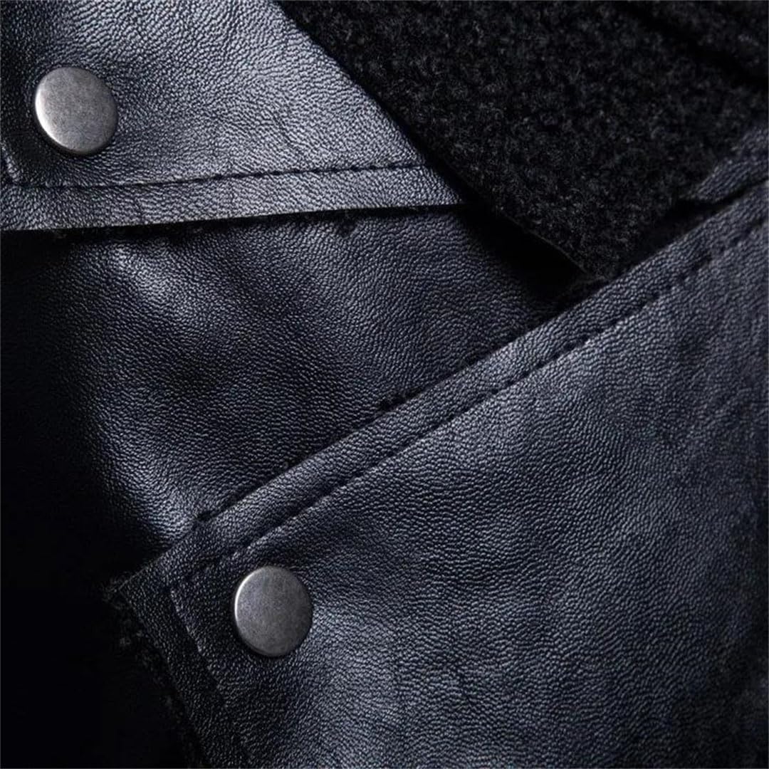 Men Winter Faux Leather Jacket Casual Cashmere Outer Wear Jacket Coat