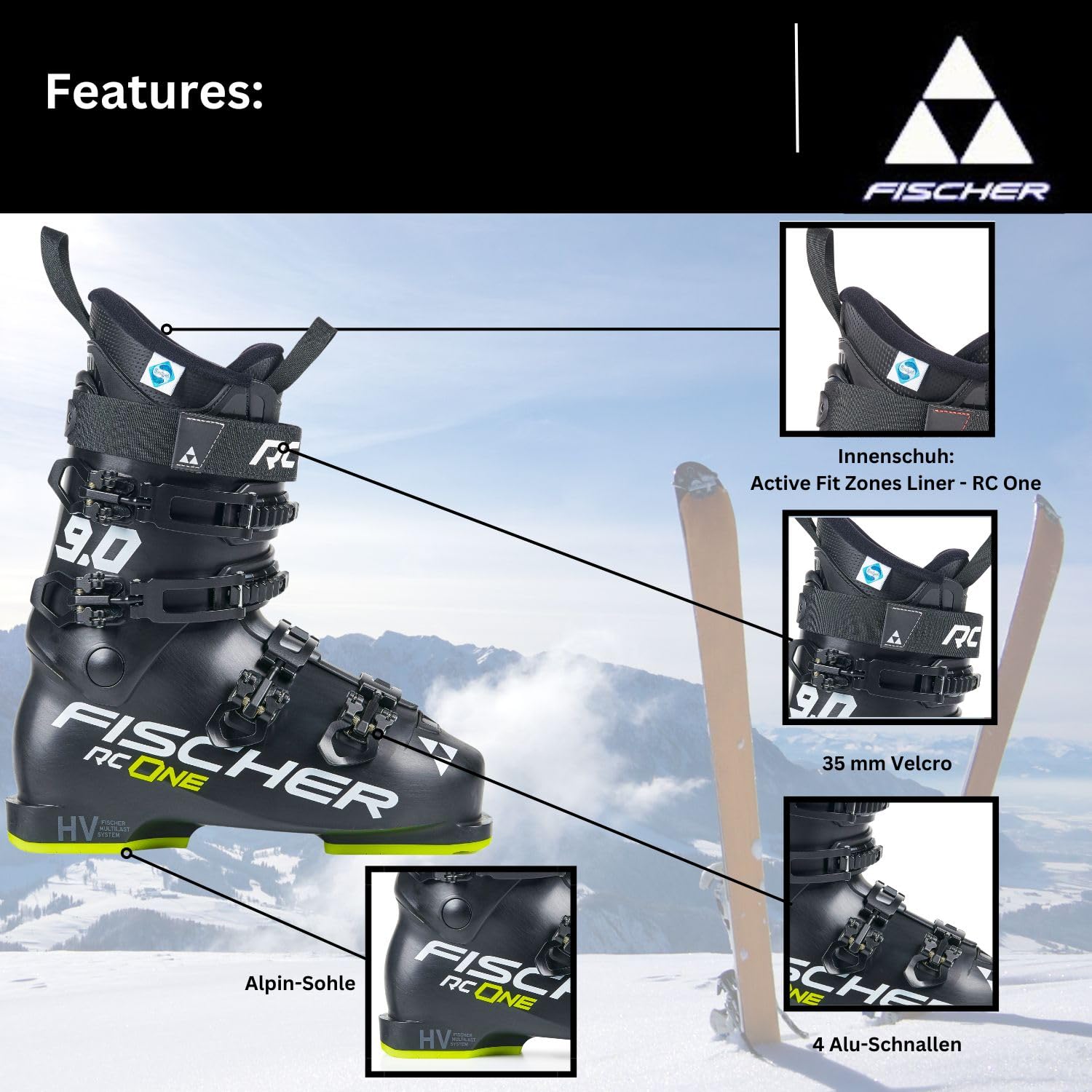 Skischuhe Skistiefel Alpinskischuhe Alpin-Skistiefel Alpinstiefel - Fischer RC One 9.0 - Flex 90 - Einsteiger bis Gute Skifahrer