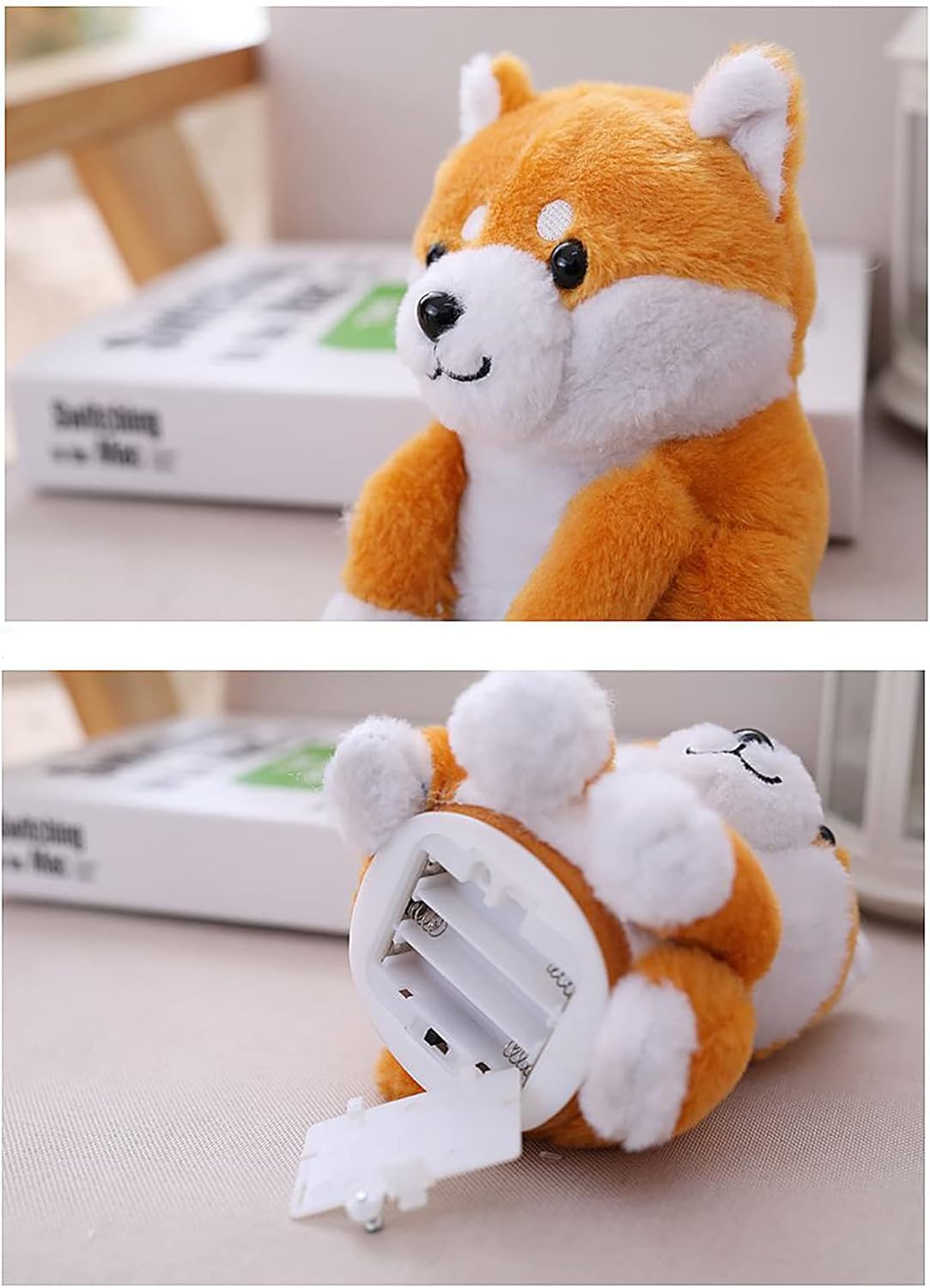shiba inu talking to toy