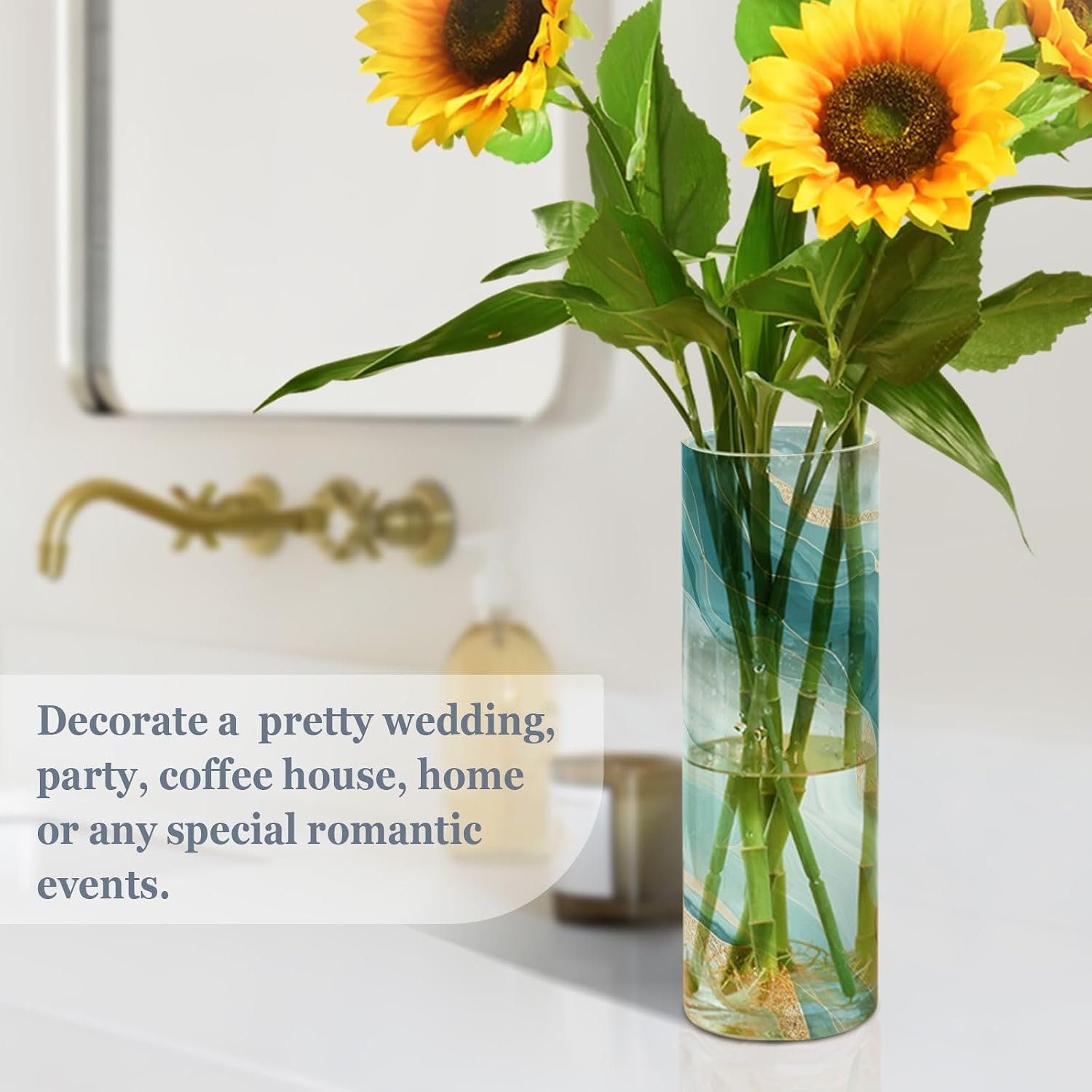 Turquoise Marble Vase Cylinder for Centerpieces Clear Plastic Flower Vase for Home Table Decoration image 4
